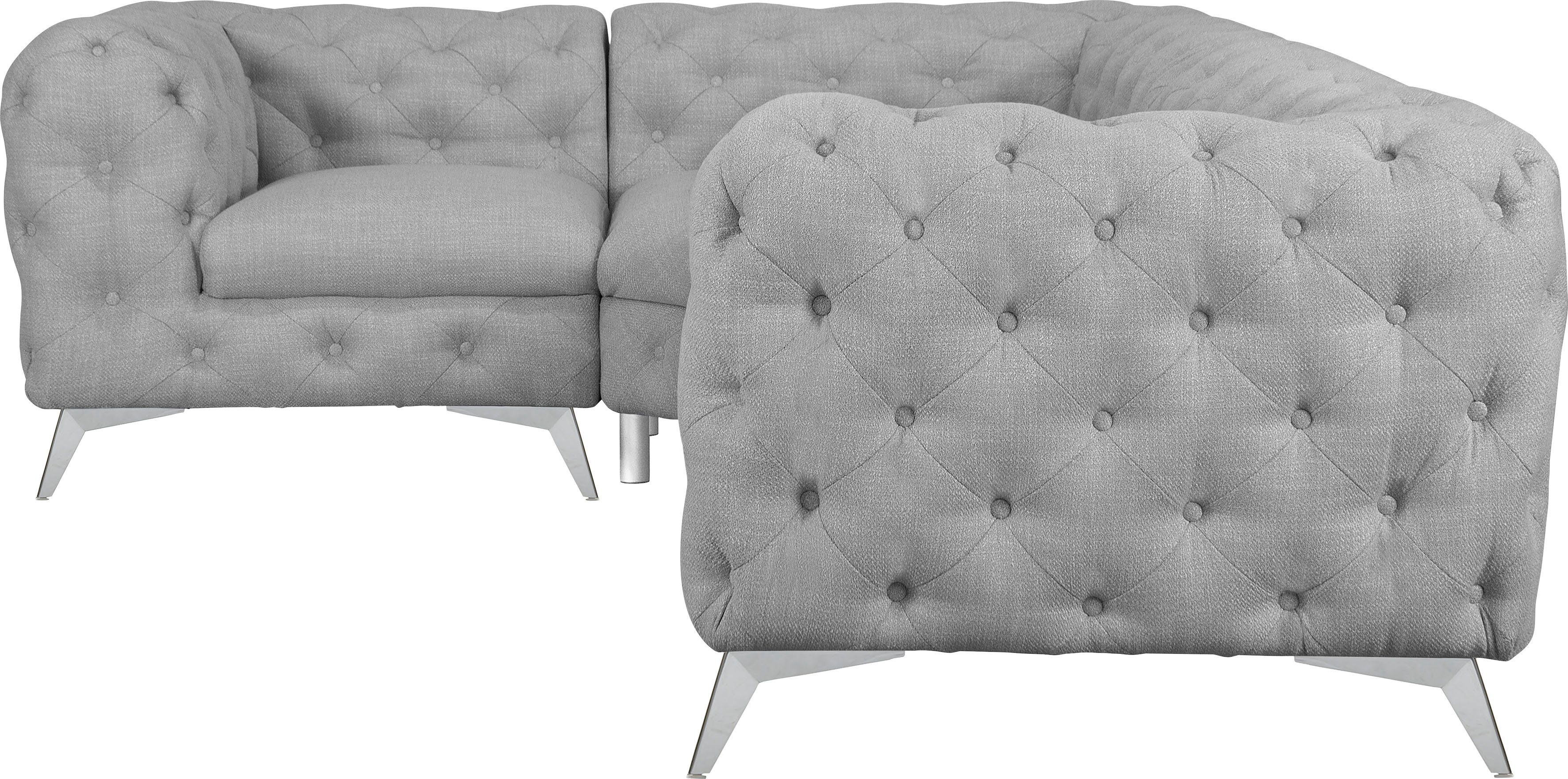 Leonique Chesterfield-bank Glynis L-vorm luxueuze capitonnage, moderne chesterfield look, kleur van de poten ter keuze