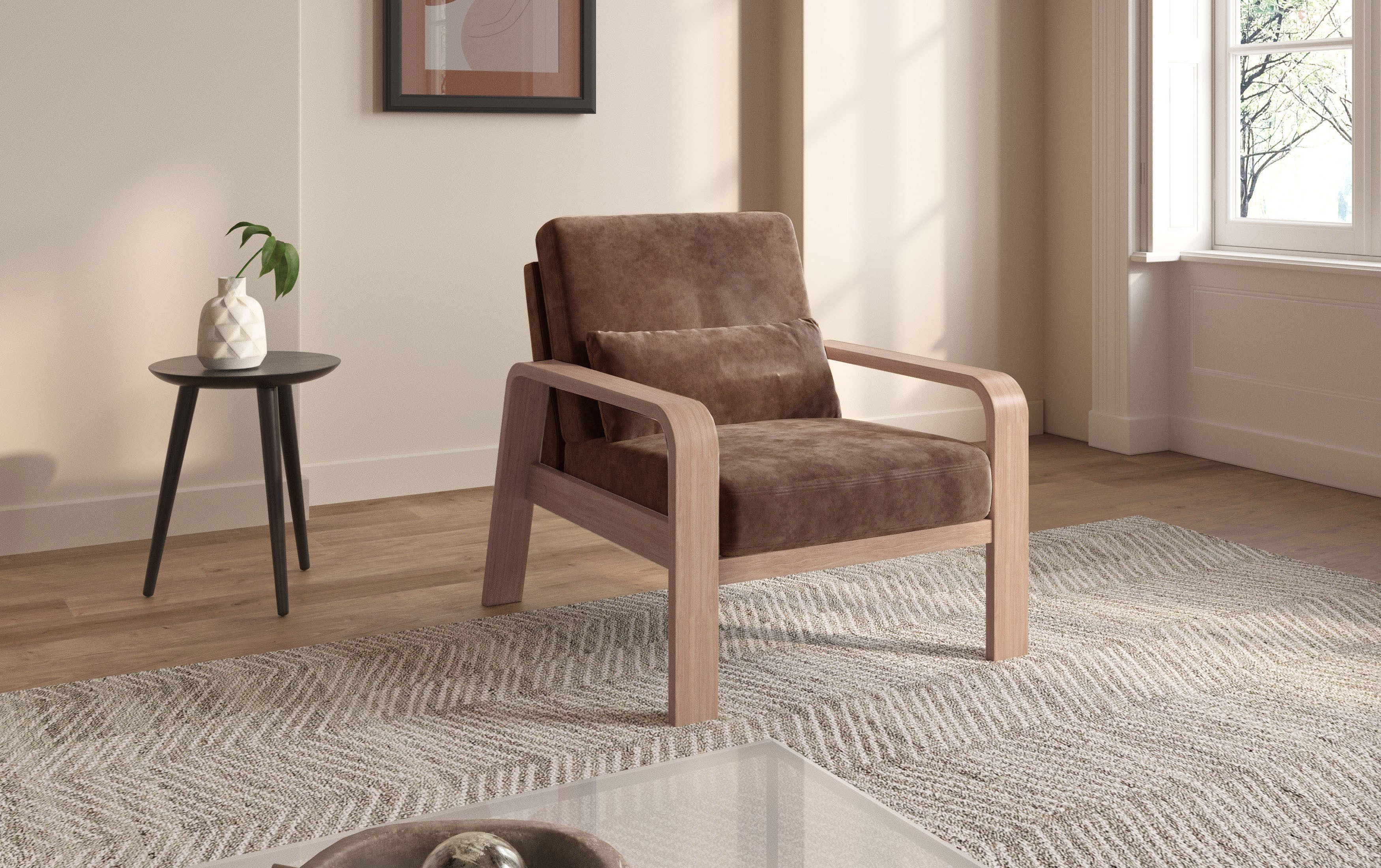 sit&more Fauteuil Kolding Armleuningen van natuurlijk beukenhout, verschillende bekledingen en kleuren