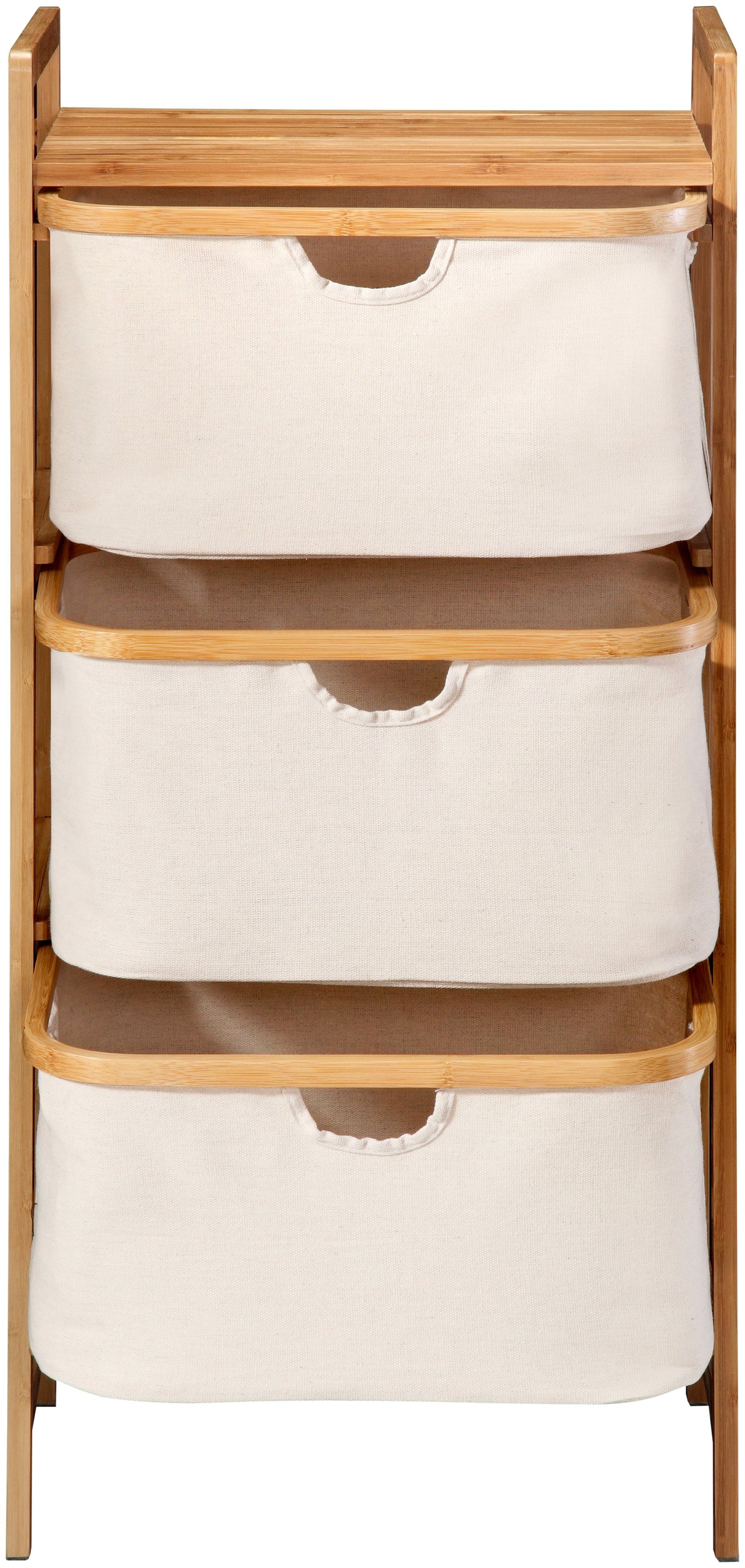 welltime badkamerrekje belize staand rek m. 3 mandjes van textiel, bamboe, ook als wasmand inzetbaar bruin