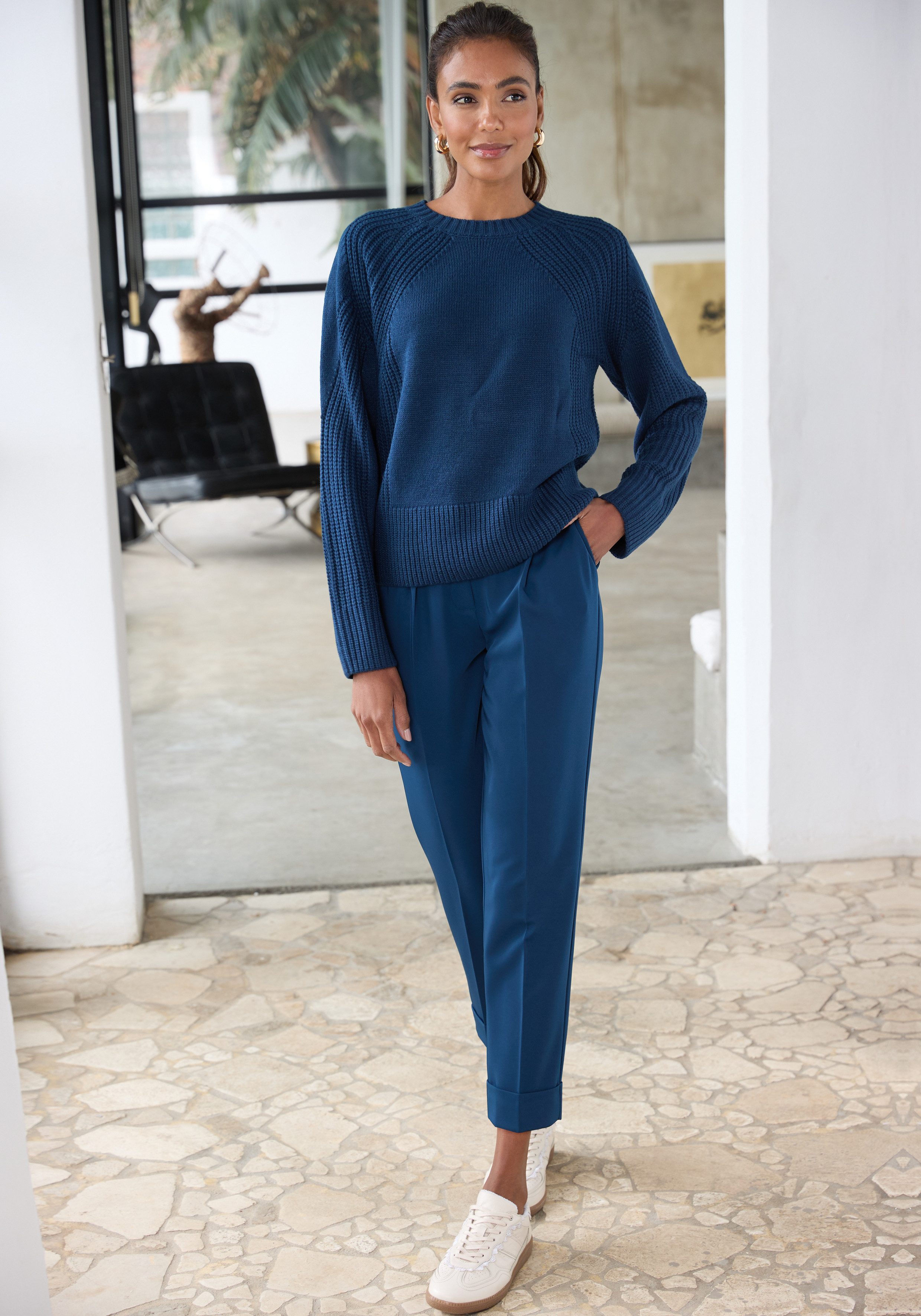 Lascana 7/8 broek met persvouwen, smalle pijp dames broeken maat 42 blauw