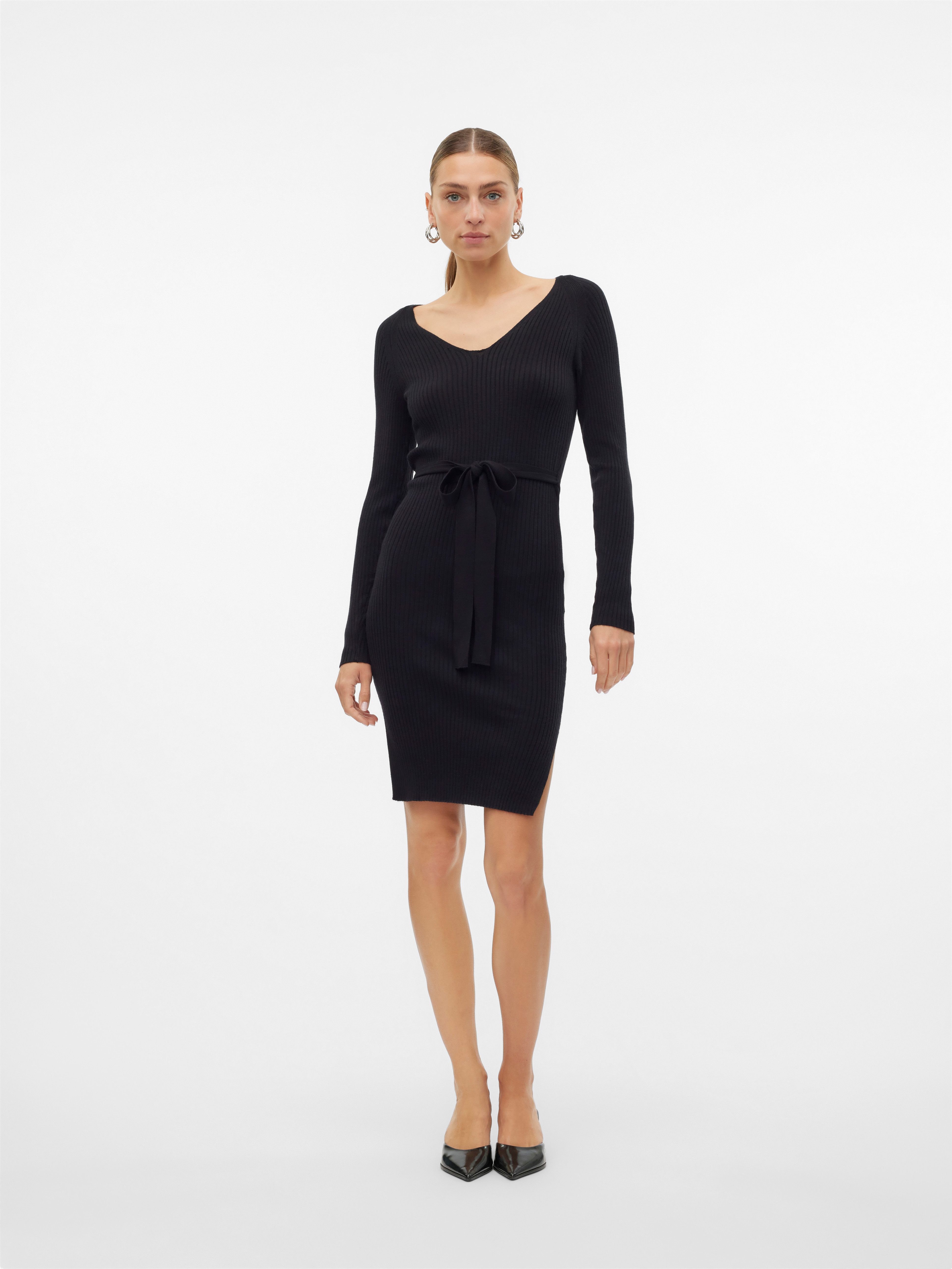 Vero Moda Gebreide jurk VMSABA RIB LS V-NECK BELT DRESS GA NOOS