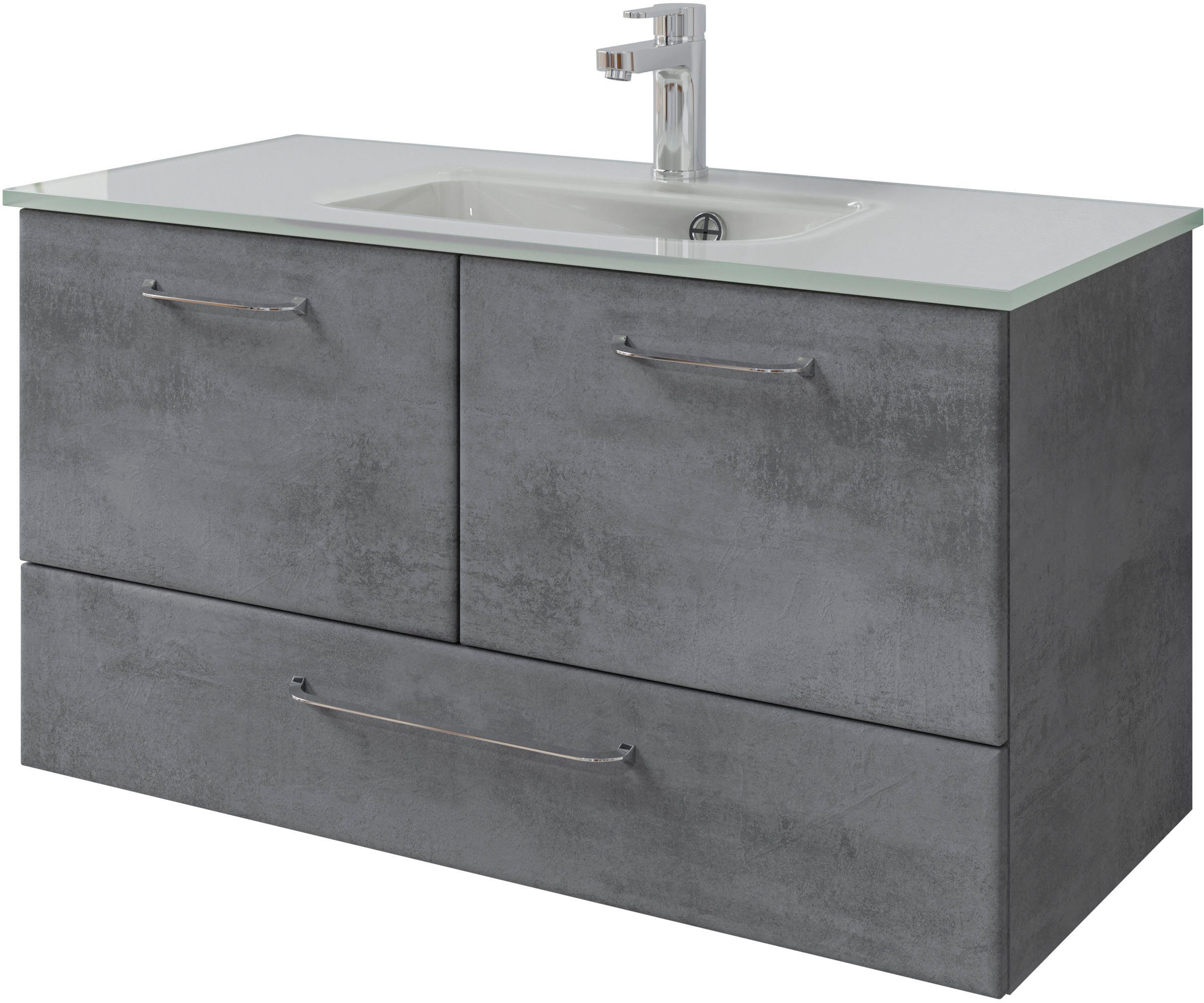 Saphir Badkamerserie Quickset 945 glazen wastafelonderkast met onderkast, 99 cm breed, wastafelmeubel (1 stuk)