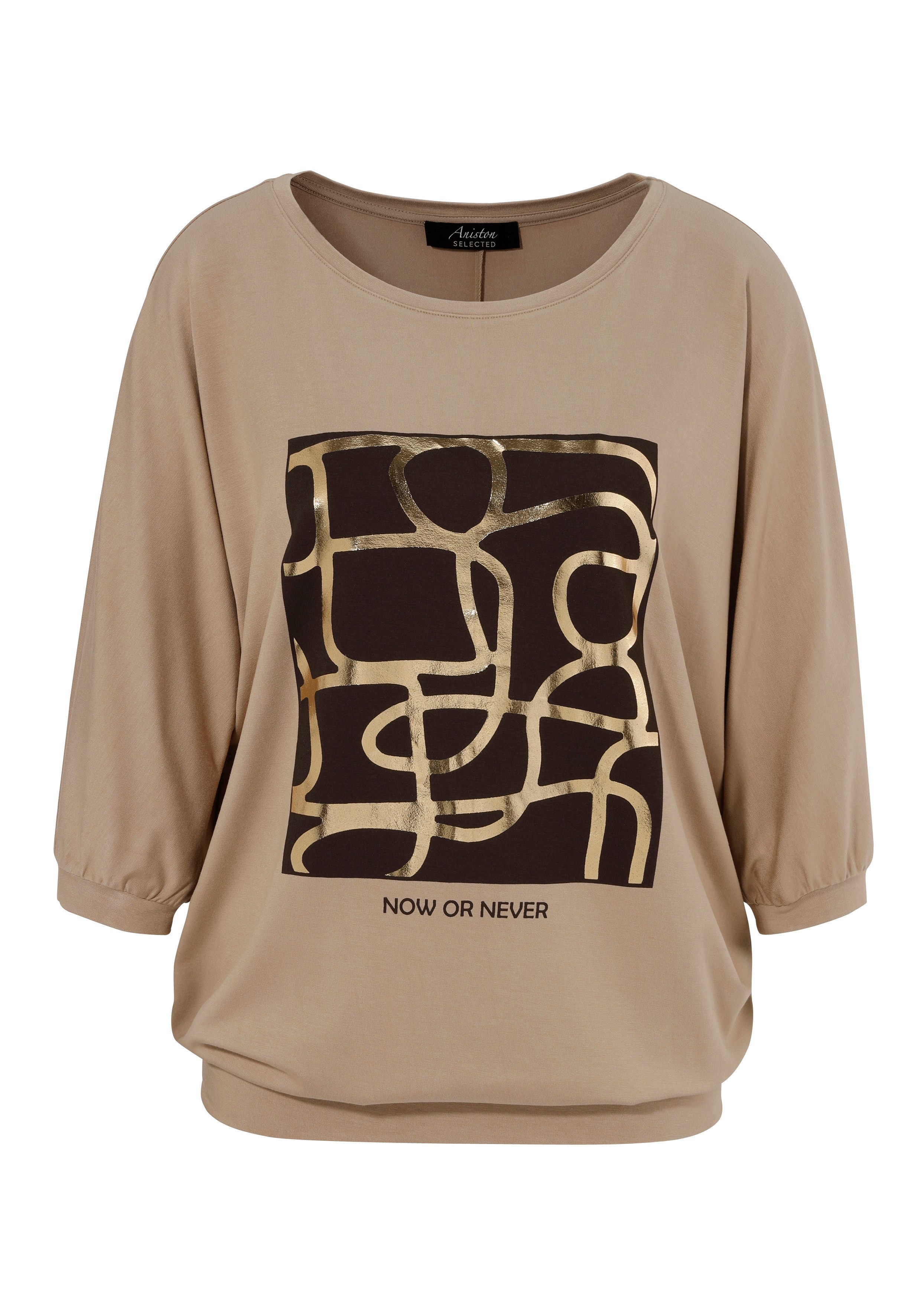 Aniston SELECTED Shirt met vleermuismouwen met goudkleurige folieprint
