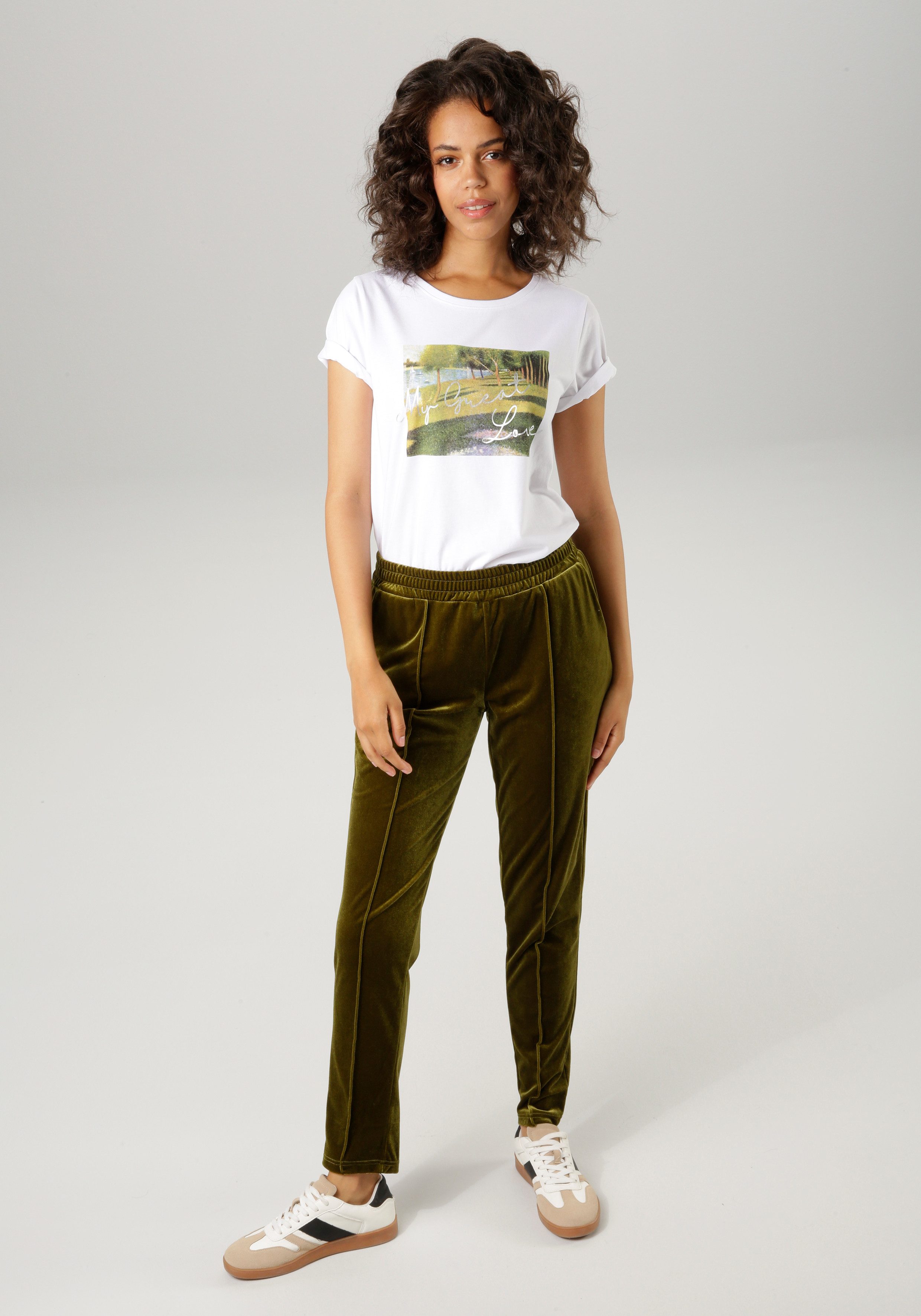 Aniston CASUAL Comfortbroek van edele glanzende fluweel