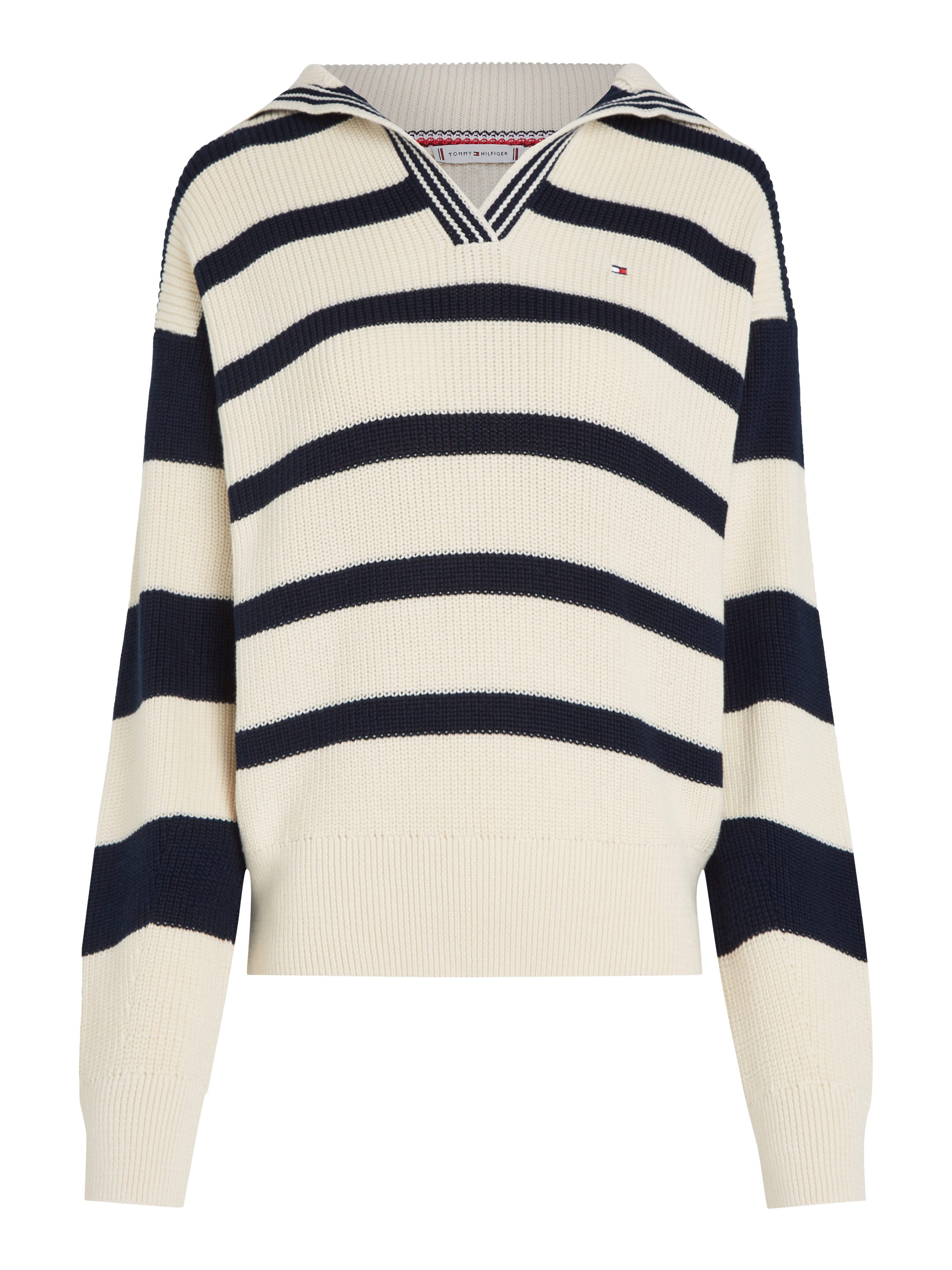Tommy Hilfiger Trui met polokraag CO CARDI STITCH OPEN POLO SWT LS met parelvangpatroon polokraag logo-borduursel