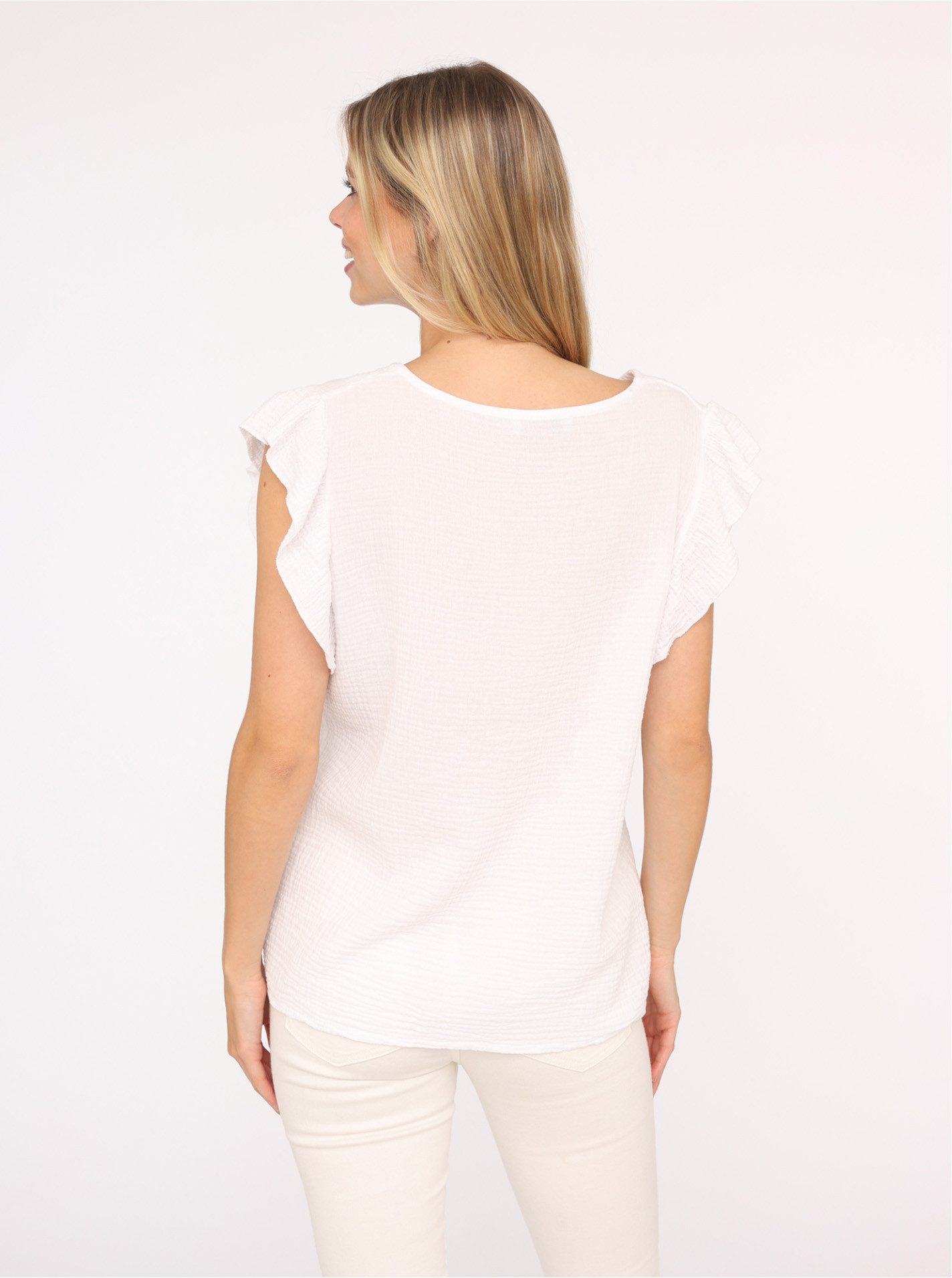 Zwillingsherz Blouse met korte mouwen Giselle met stijlvolle ruches-mouwen