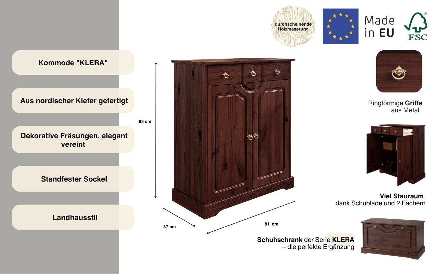 Home affaire Kast Klera Breedte 81 cm, van massief grenen, FSC®-gecertificeerd
