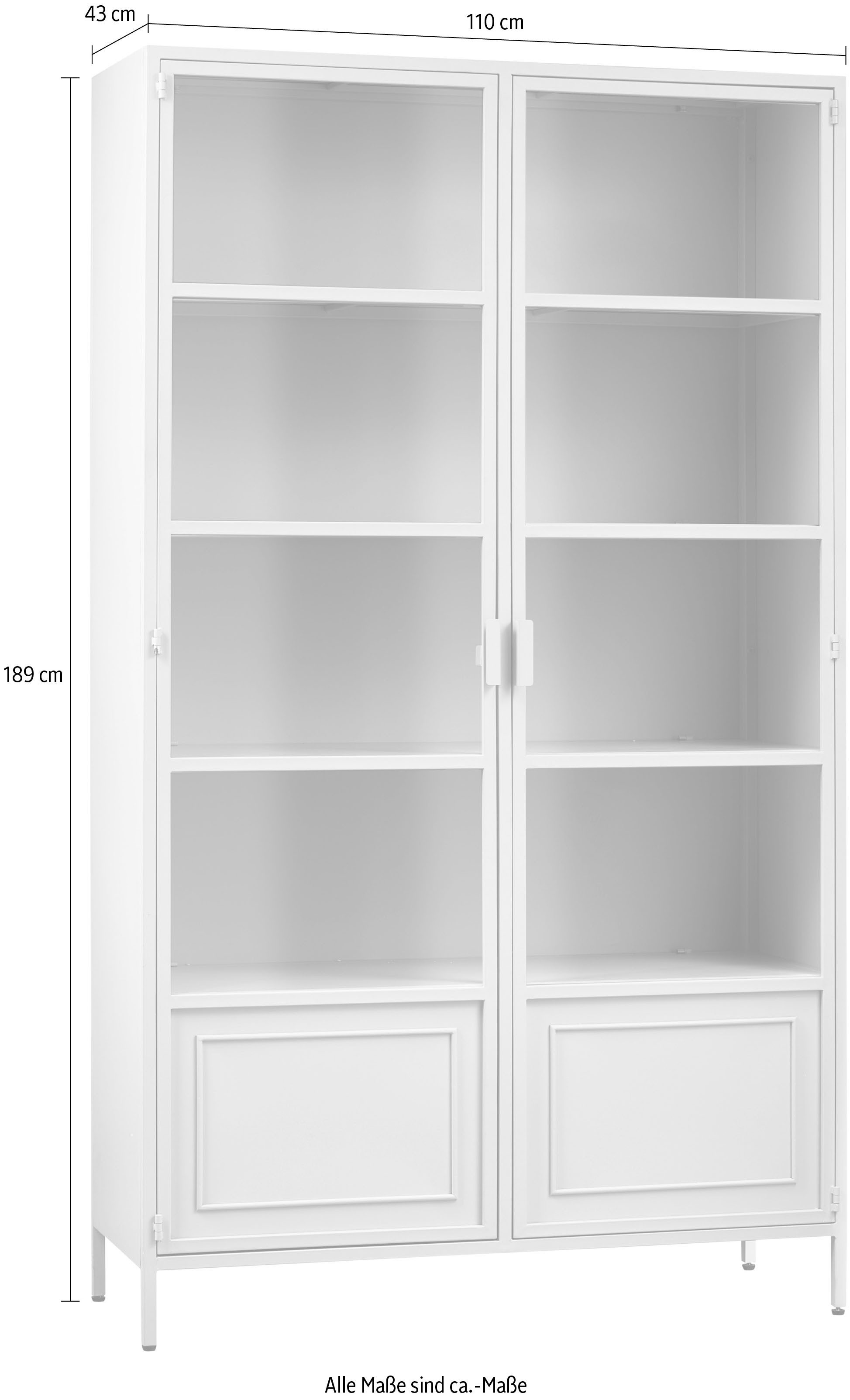 WOOOD Vitrinekast Ronja Halfglazen vitrine van gepoedercoat metaal, H 189 cm x B 110 cm