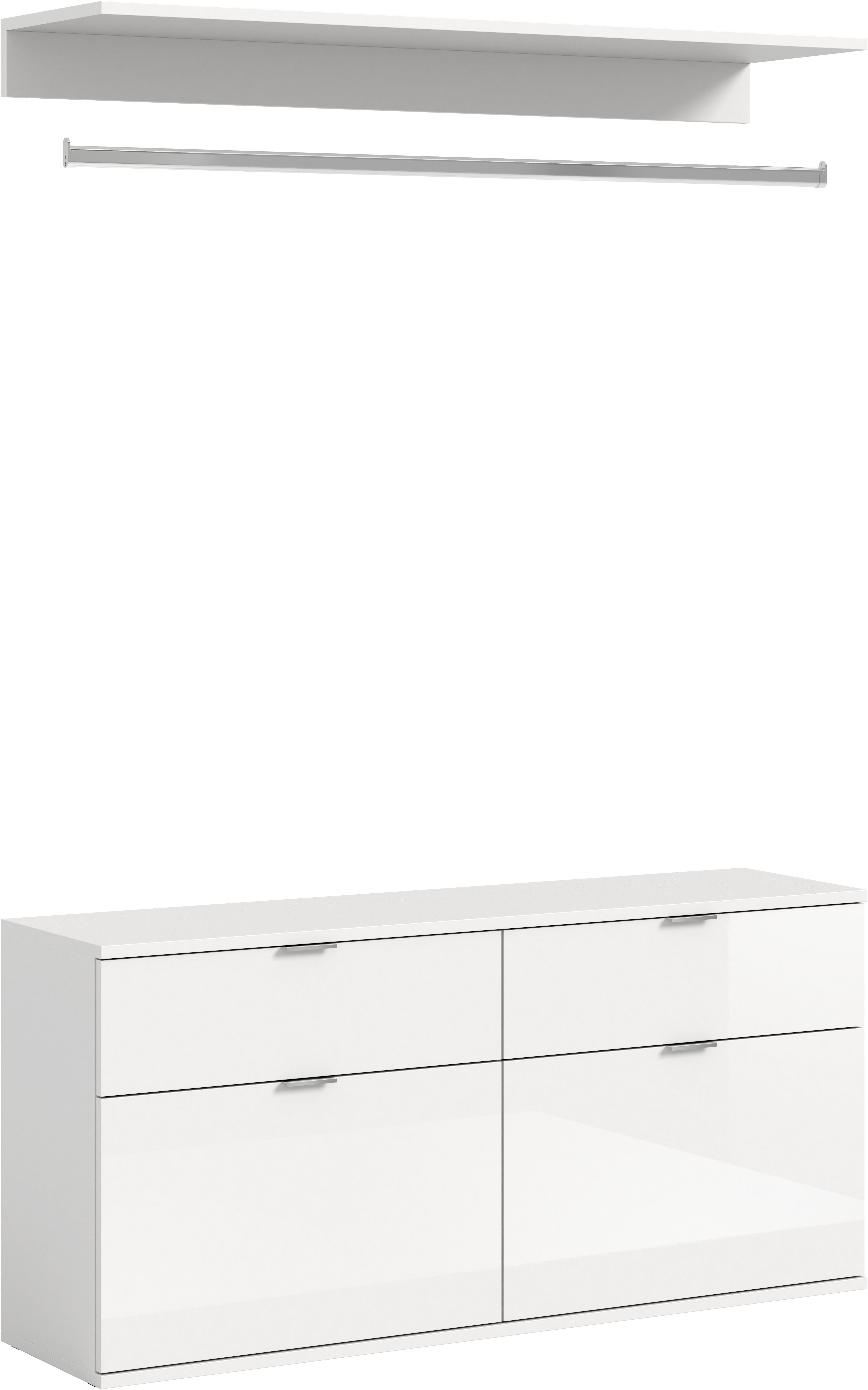 INOSIGN Halmeubelset Trondheim, Breedte 121 cm, bestaande uit Commode, Kledingstang & Plank (3-delig) wandkapstokken wit