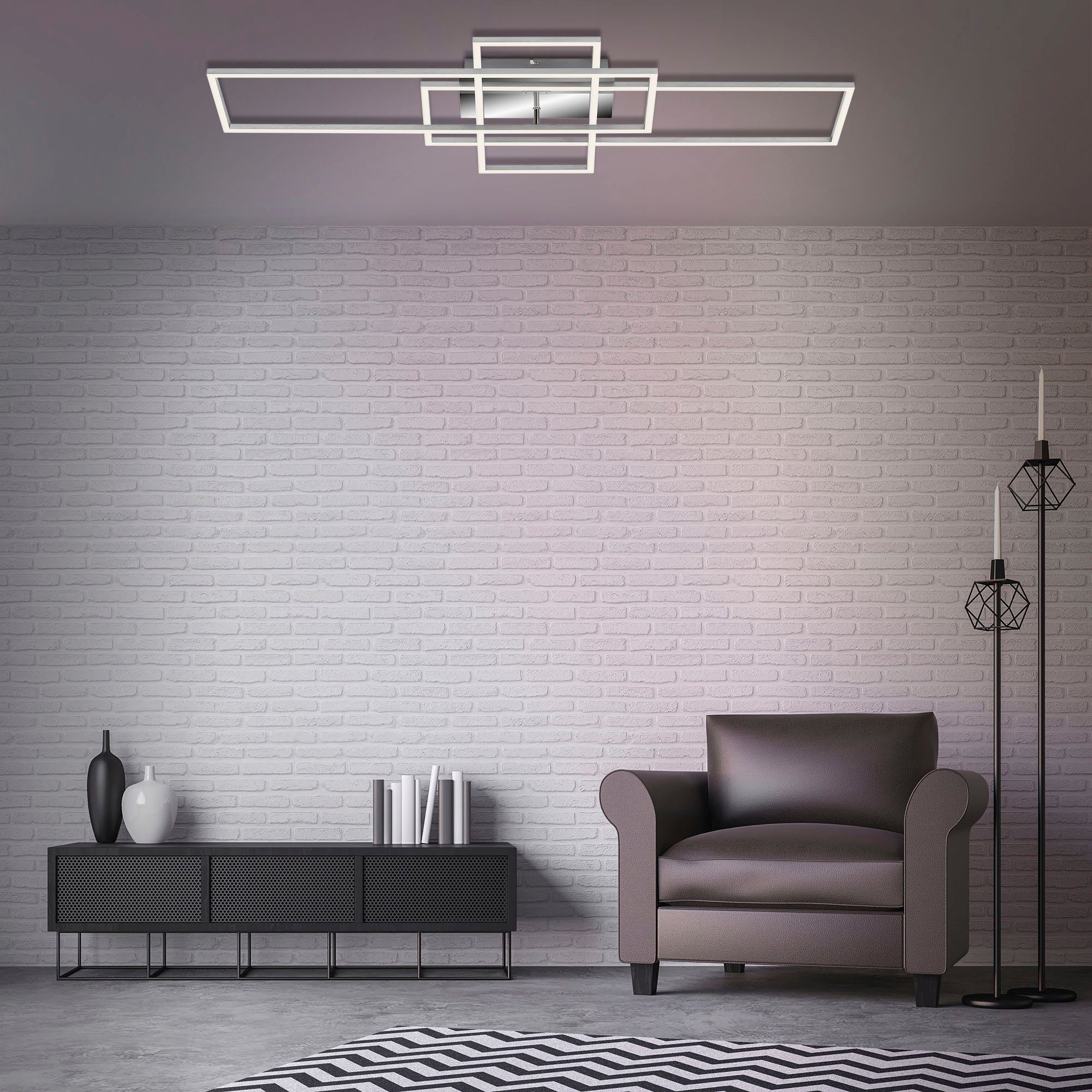 Briloner Leuchten Led-plafondlamp 3156018 FRAME Plafondlamp, 104x42x10 cm, chroom, 55W, woonkamer, slaapkamer, keuken