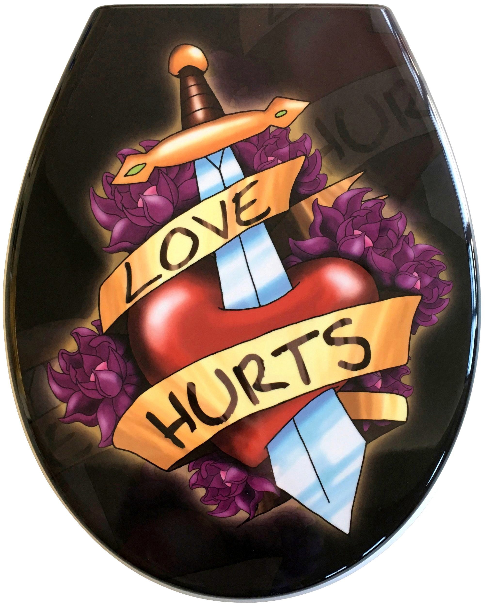ADOB Toiletzitting Love Hurts Soft-closemechanisme, voor het schoonmaken afneembaar wc-brillen zwart