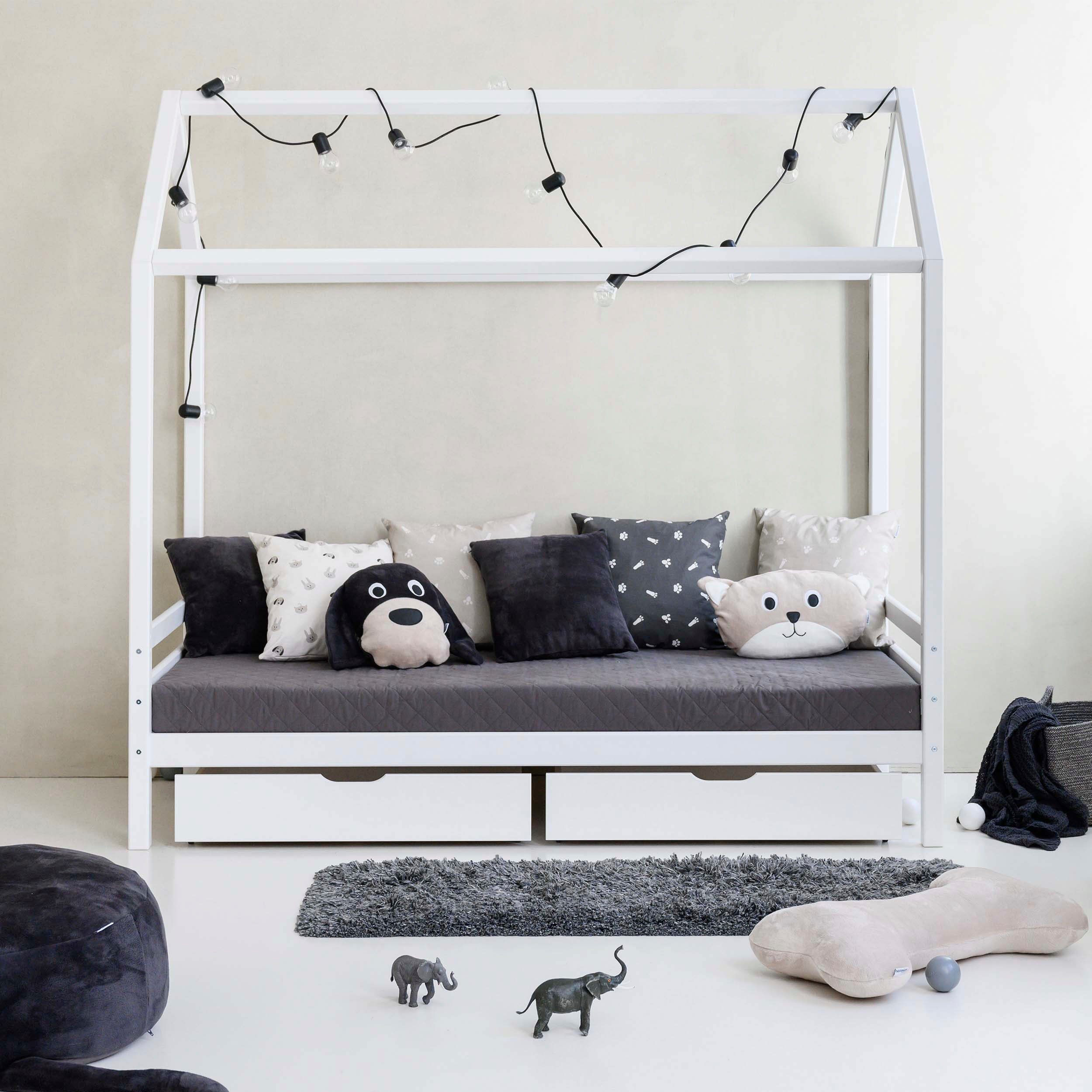 Hoppekids Kinderledikant Eco Dream Bedhuis met dak 90x200 massief wit