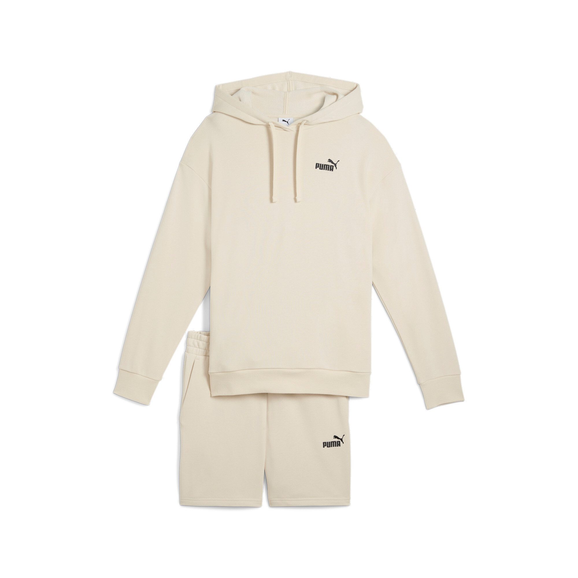 PUMA Trainingspak SHORT HOODED RELAXED SWEAT SUIT 7" TR OP (2-delig) dames fitness maat XS wit