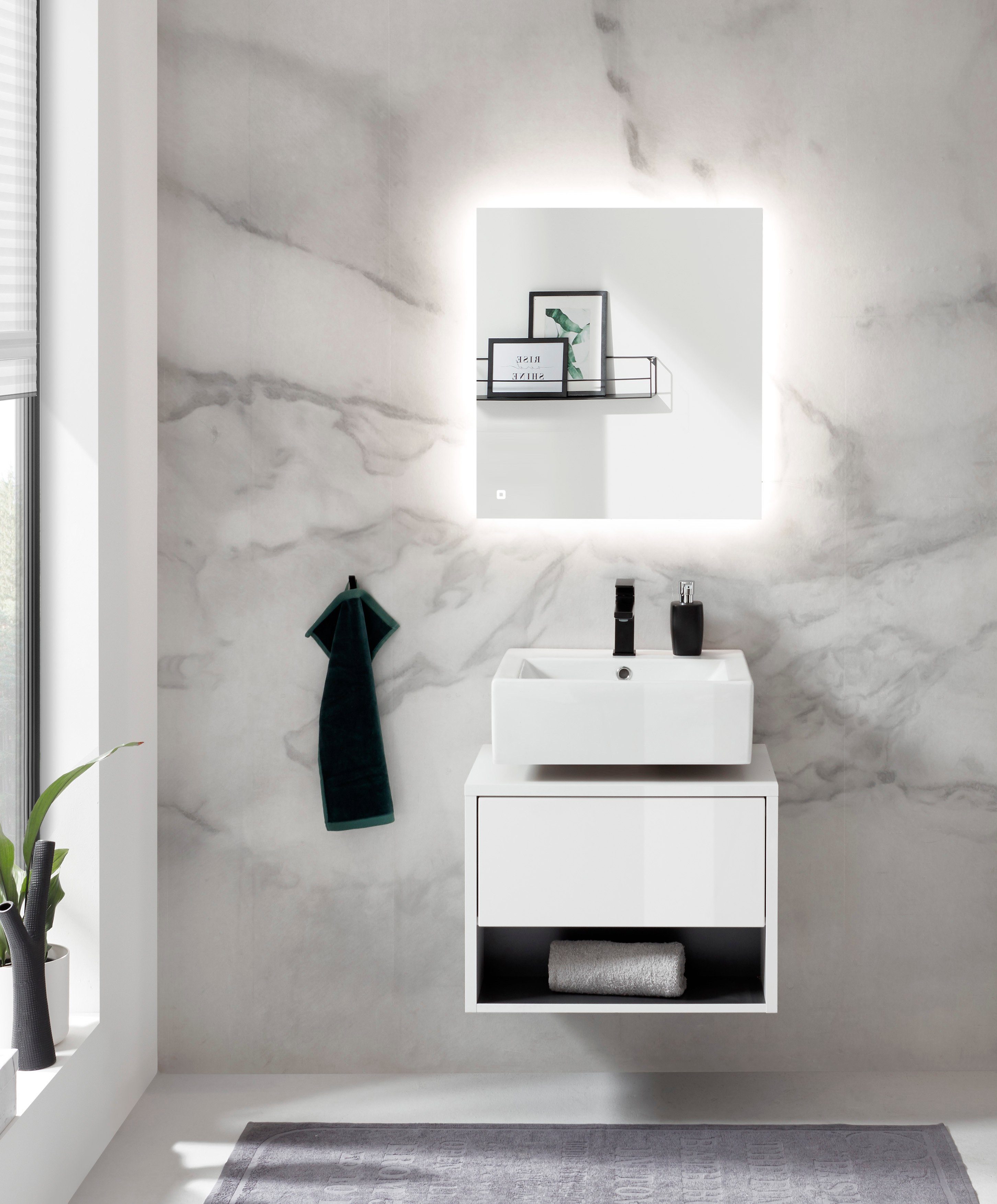 Places of Style Badmeubelset Studio Line, bad in modern ontwerp, 2-delig badkamer Onderkast en spiegel, in twee kleuren beschikbaar, veel opbergruimte (2 stuks)