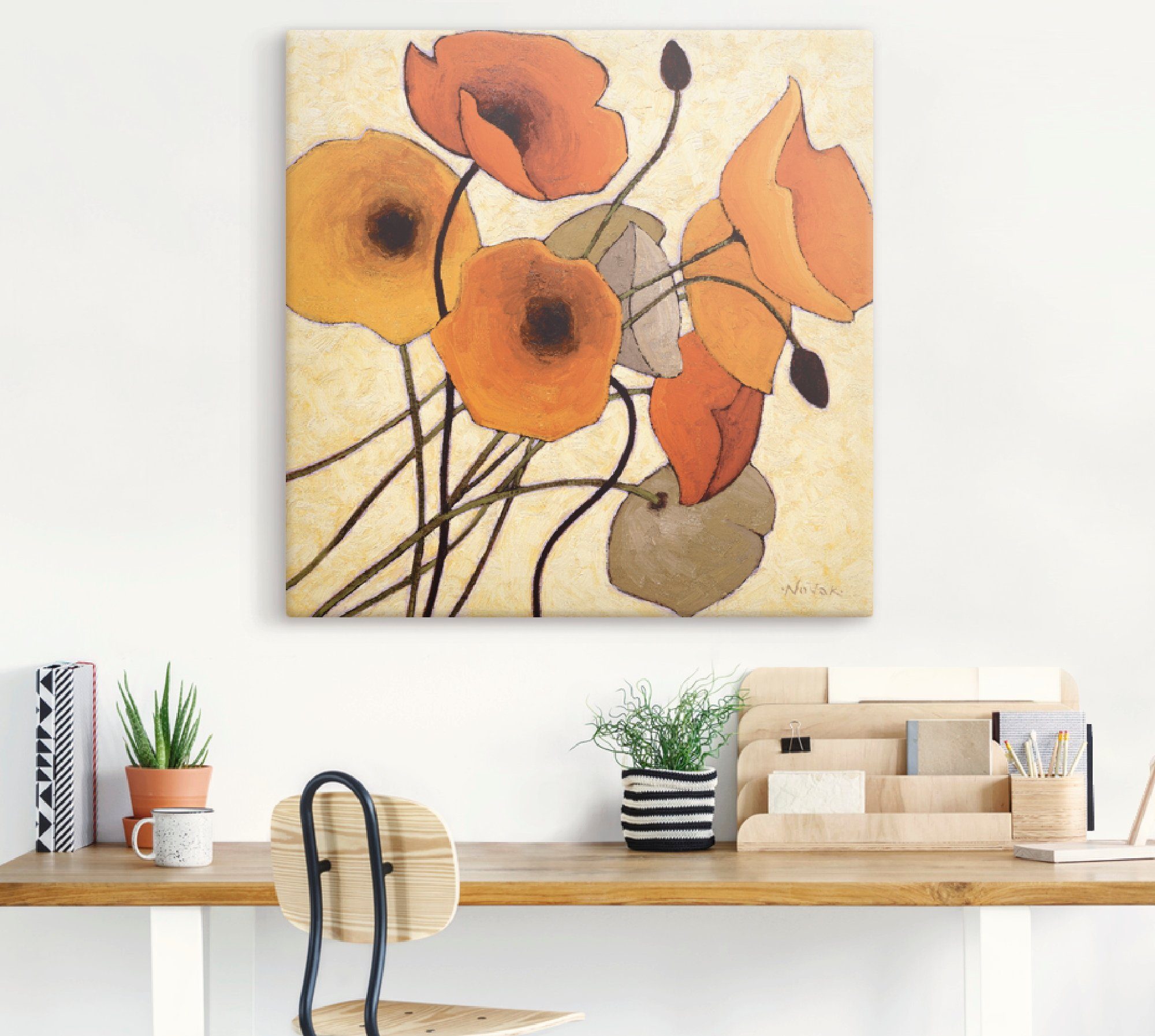 Artland Artprint op linnen Pompoenkleurige klaproos II