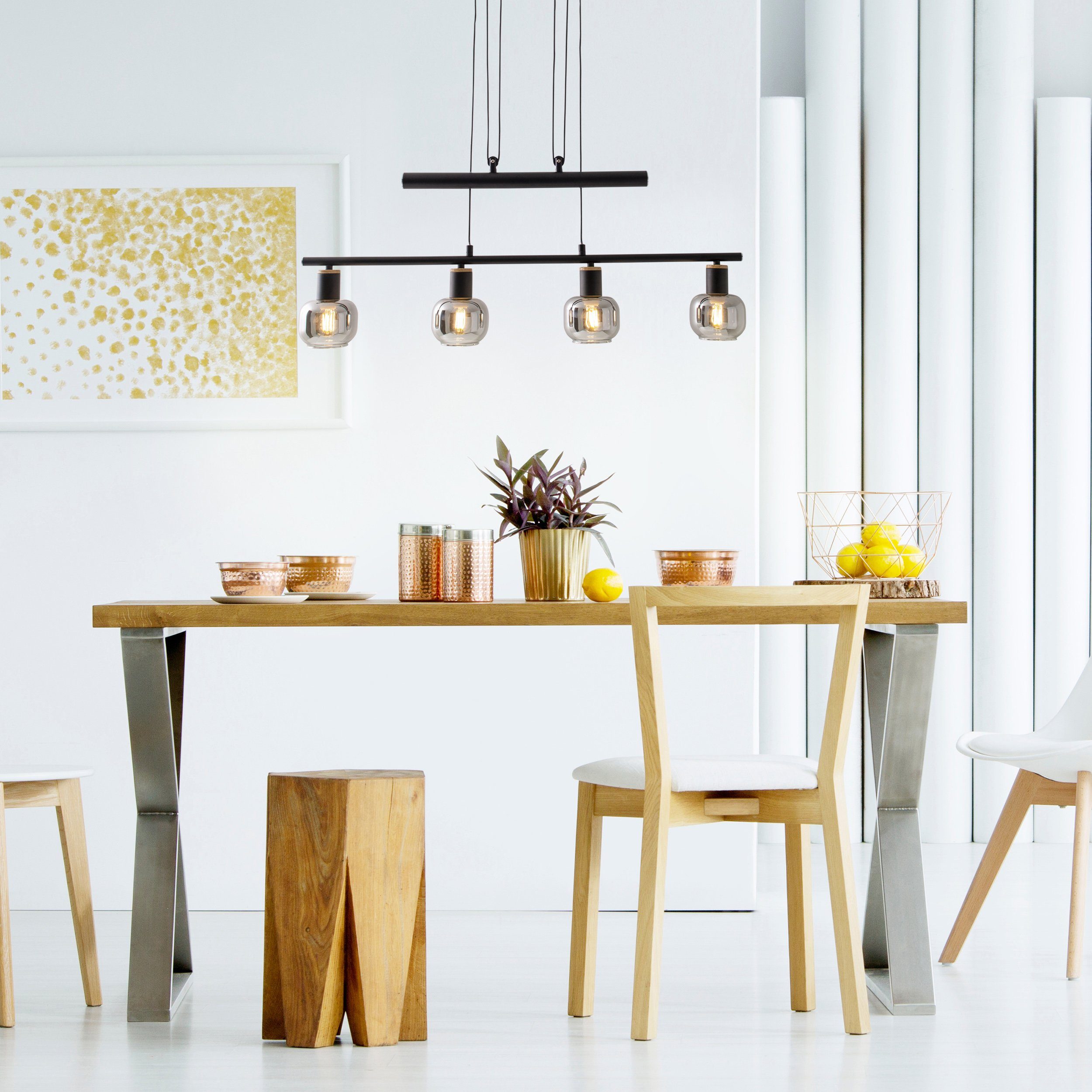 näve Hanglamp Fumoso 4 stuks hangende balklamp,excl.4x e14 max. 40 w,glas: donker getint (1 stuk)
