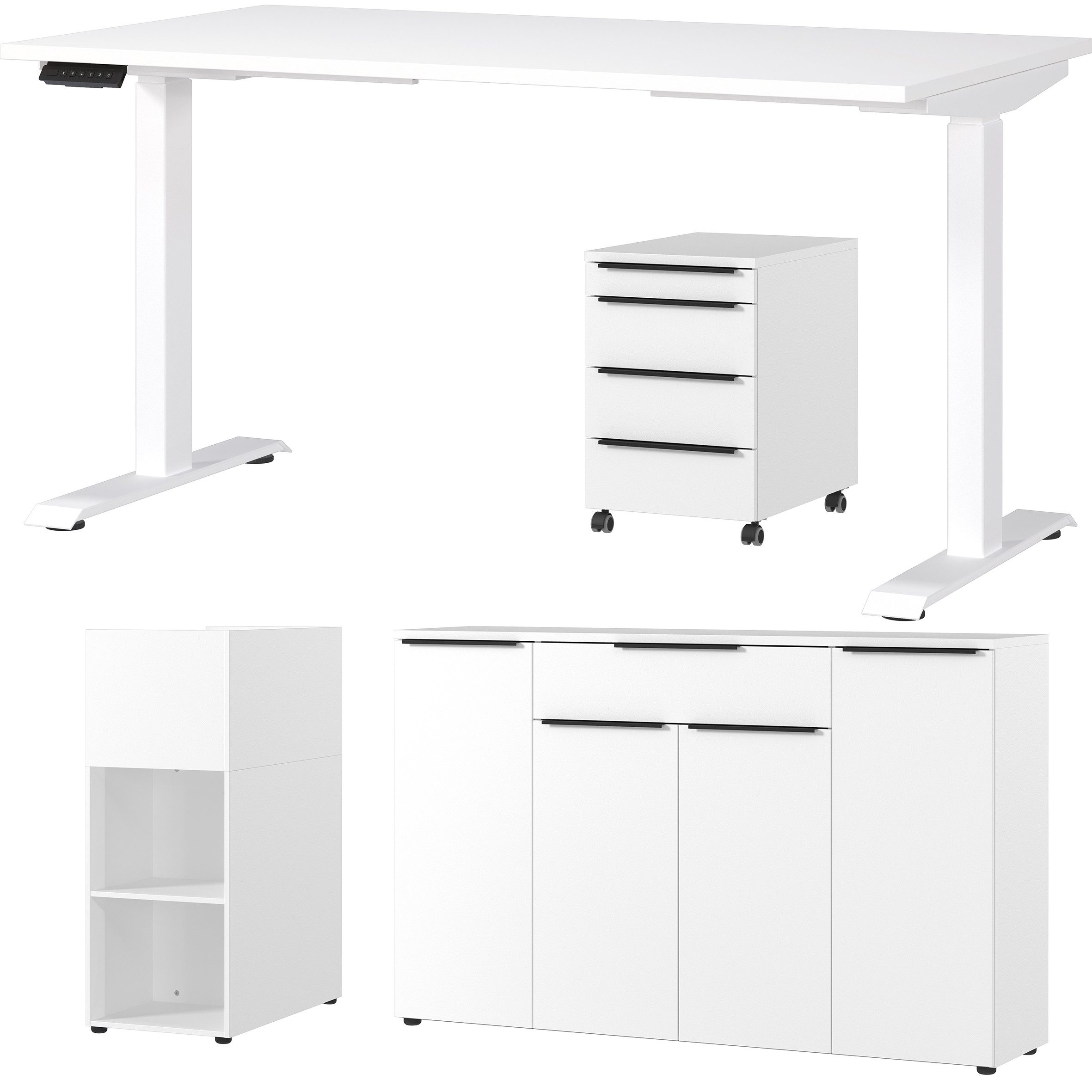 GERMANIA Kantoormeubelset Milaan incl. bureau, kastje op wieltjes, roomdivider en dressoir (4-delig) kantoorsets wit