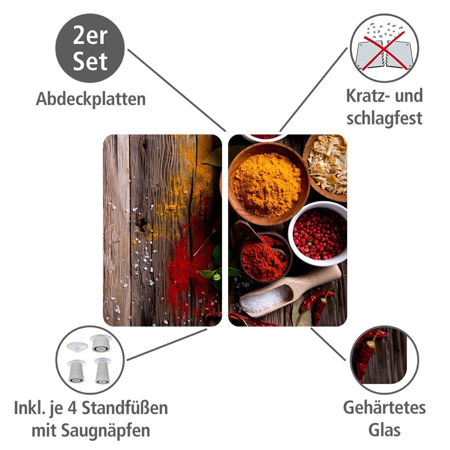 WENKO Kookplaatdeksel Universeel model Specerijen antislip speciale pootjes, afm. per blad: 30 x 52 cm (set, 2-delig)