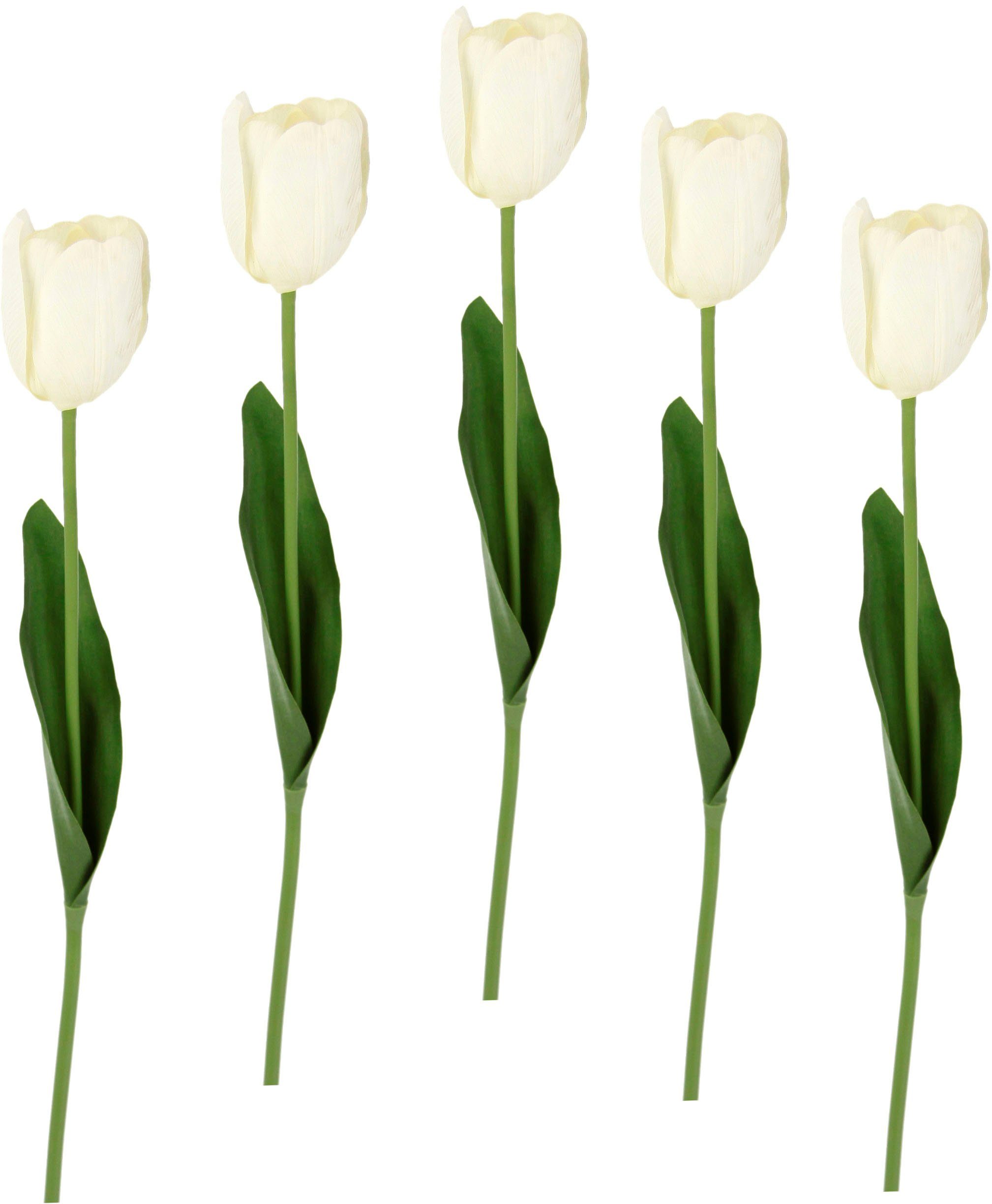 I.GE.A. Kunstbloem Real Touch Tulpen set van 5 kunst-tulpenknoppen kunstbloemen snijbloem (5 stuks) kunstbloemen wit