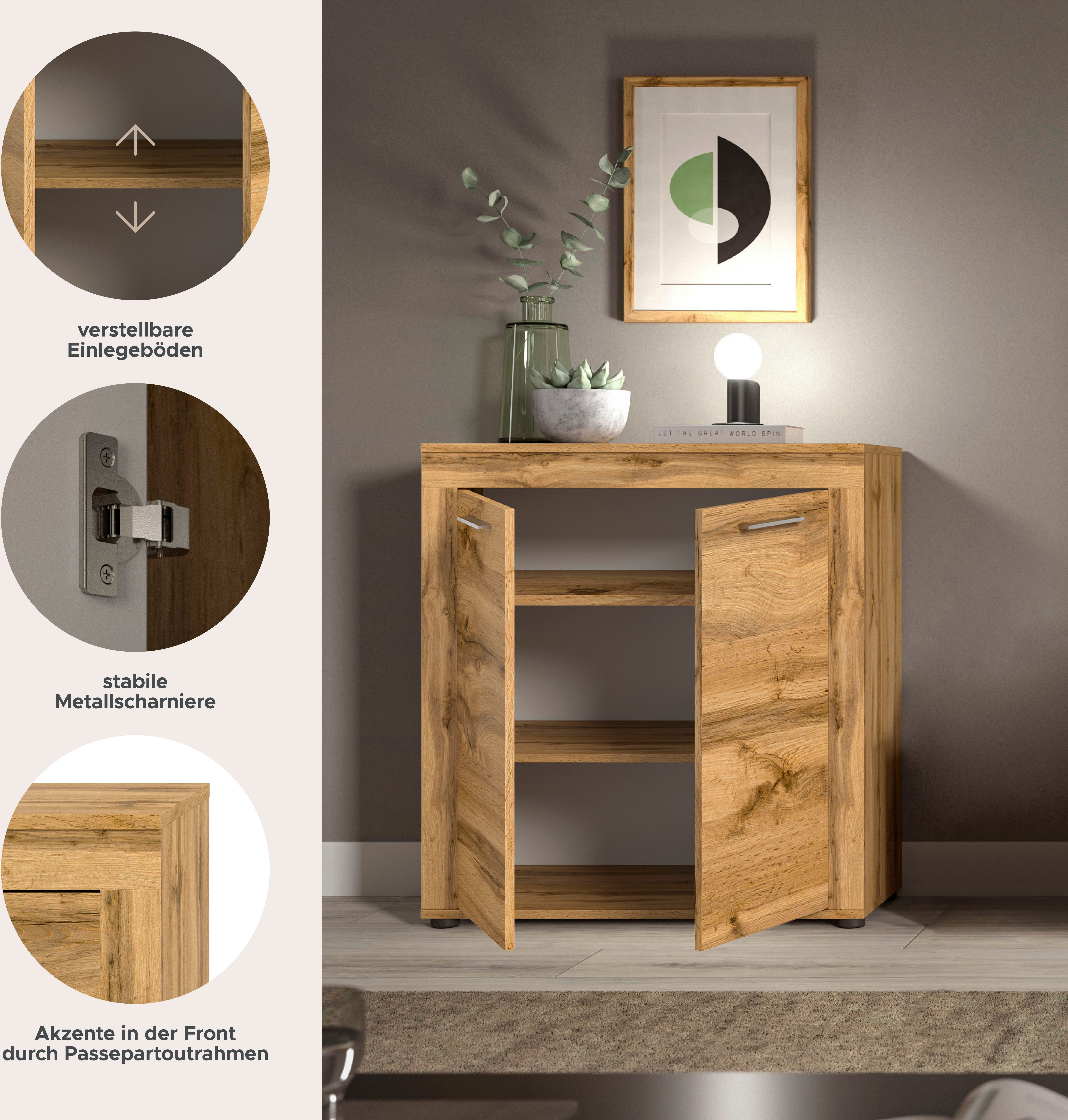 INOSIGN Highboard Aosta, Hoogte 88 cm, in verschillende kleuren met 2 deuren en 3 vakken, woonkamer, commode, kast