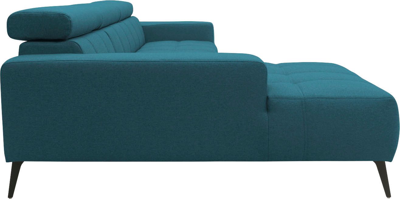 DOMO collection Hoekbank Trento L-vorm, met sledevoet of enkele voet naar keuze met verstelbare hoofdsteun, récamier links/rechts bestelbaar