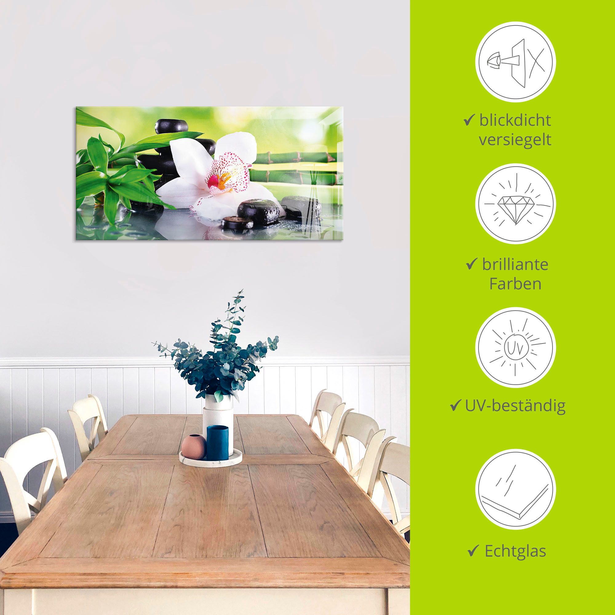 Artland Print op glas Spa stenen bamboe takjes orchidee