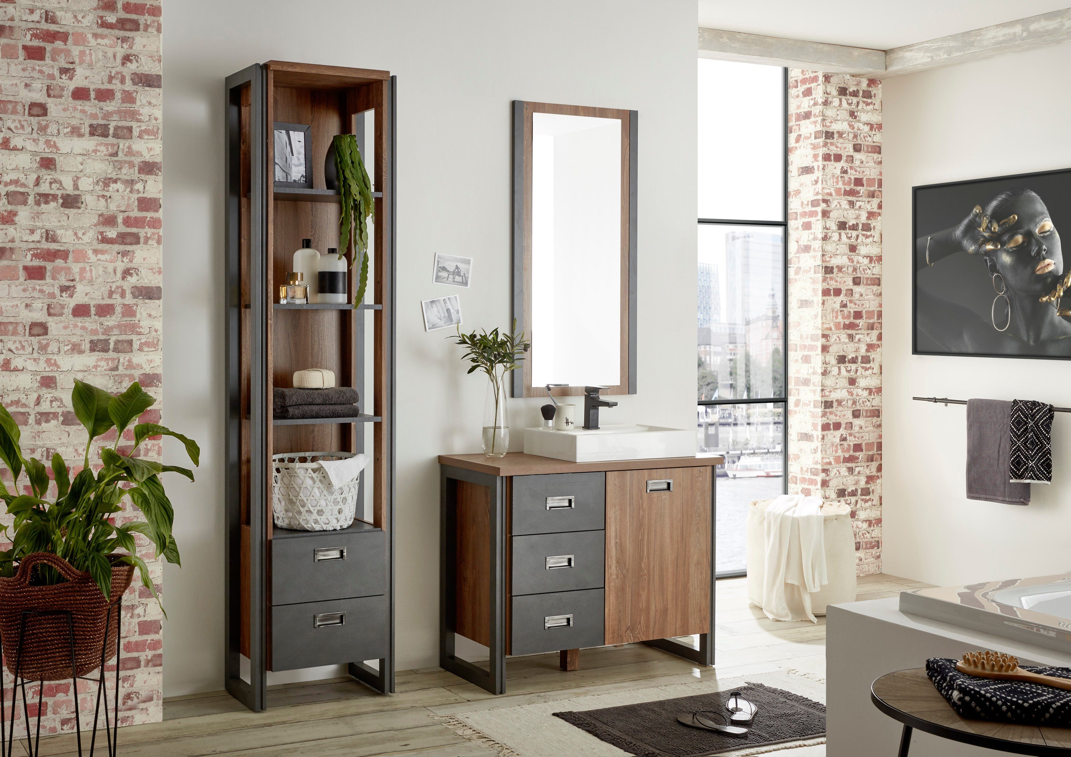 Home affaire Badkamerserie Detroit, badkamer in industriële stijl, 3-delig badkamer (set, 3-delig)