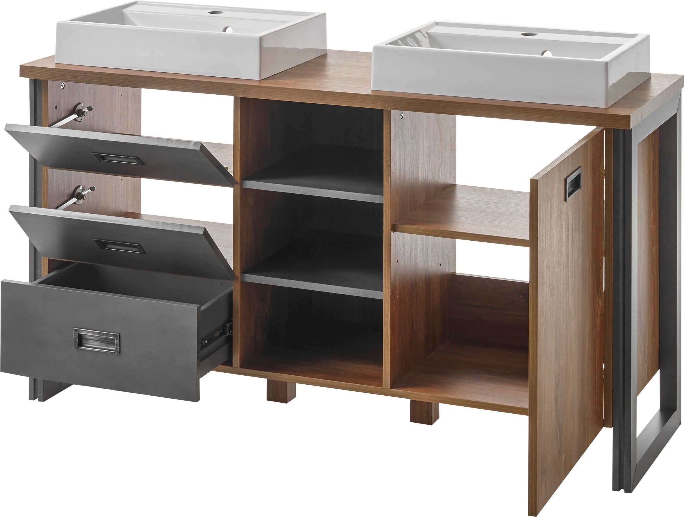 Home affaire Badkamerserie Detroit, Bad im Industrialdesign, inkl. LED, 2-teiliges Badezimmer (3-delig)