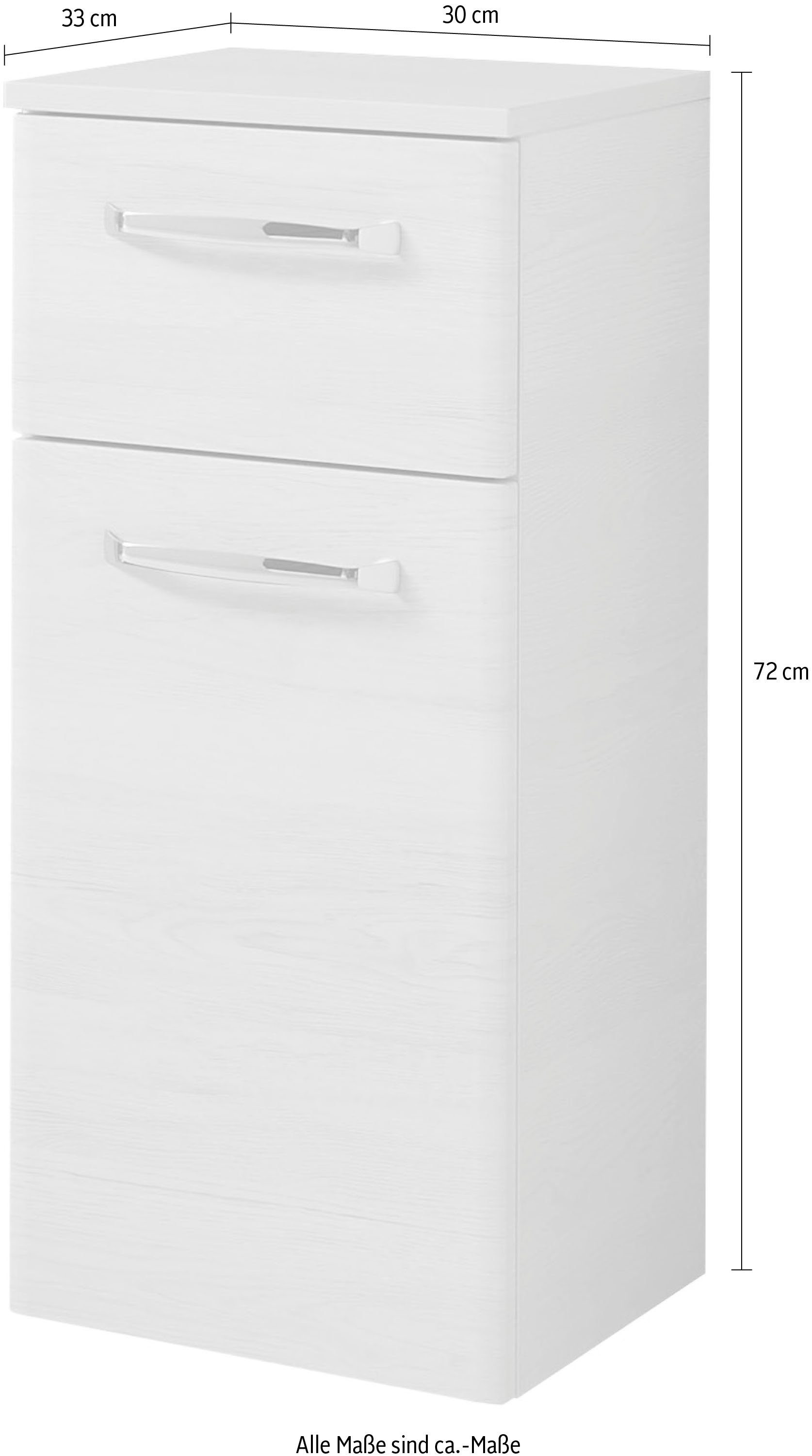 Saphir Onderkast Quickset badkamermeubel 30 cm breed, 1 deur, 1 lade, 1 legplank Badkamer-onderkast inclusief deurdemper, 1 deur, grepen in glanzend chroom