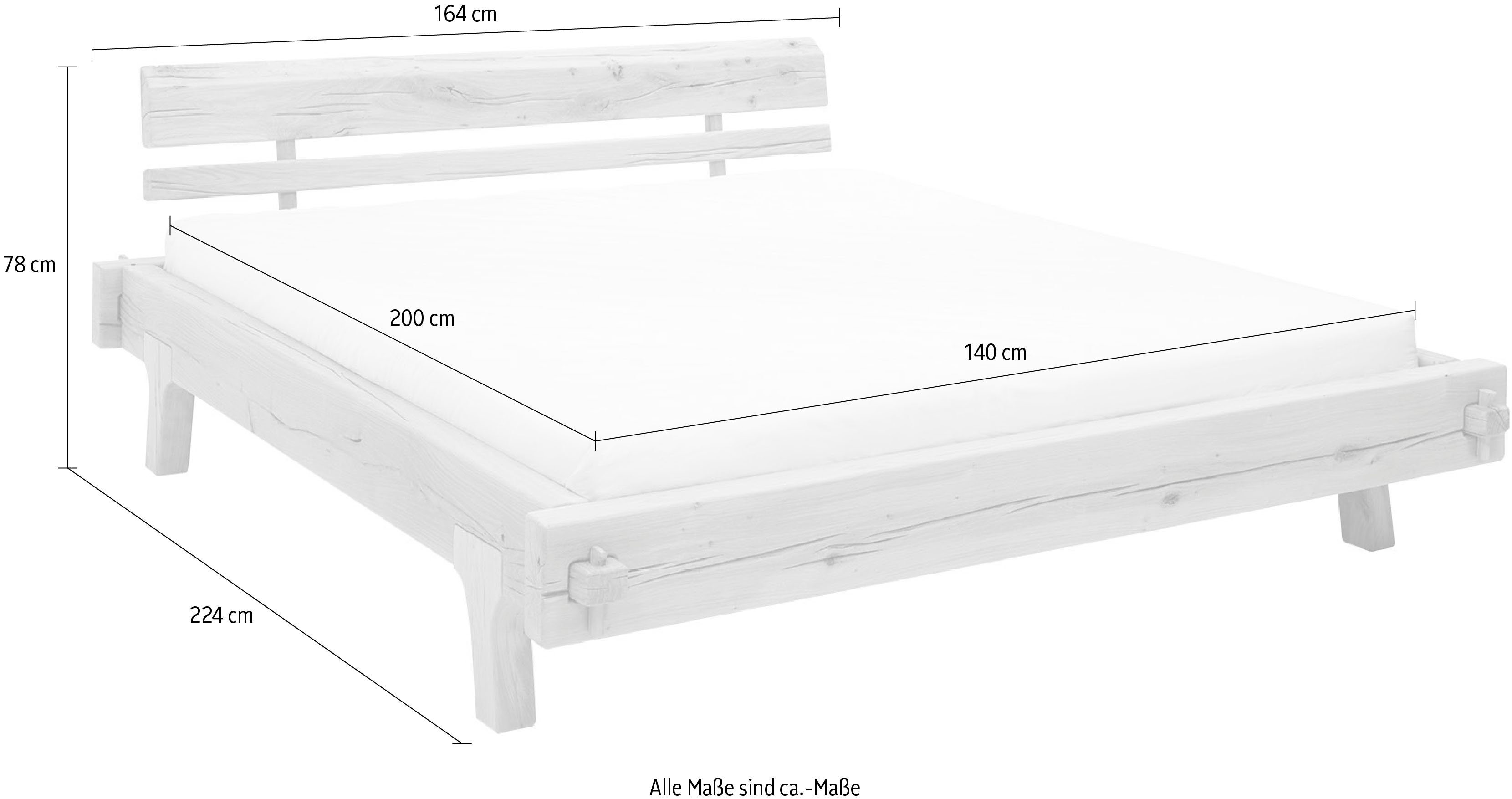 SalesFever Houten bed van massief vurenhout, balkenbed in authentieke look, in landhuis stijl