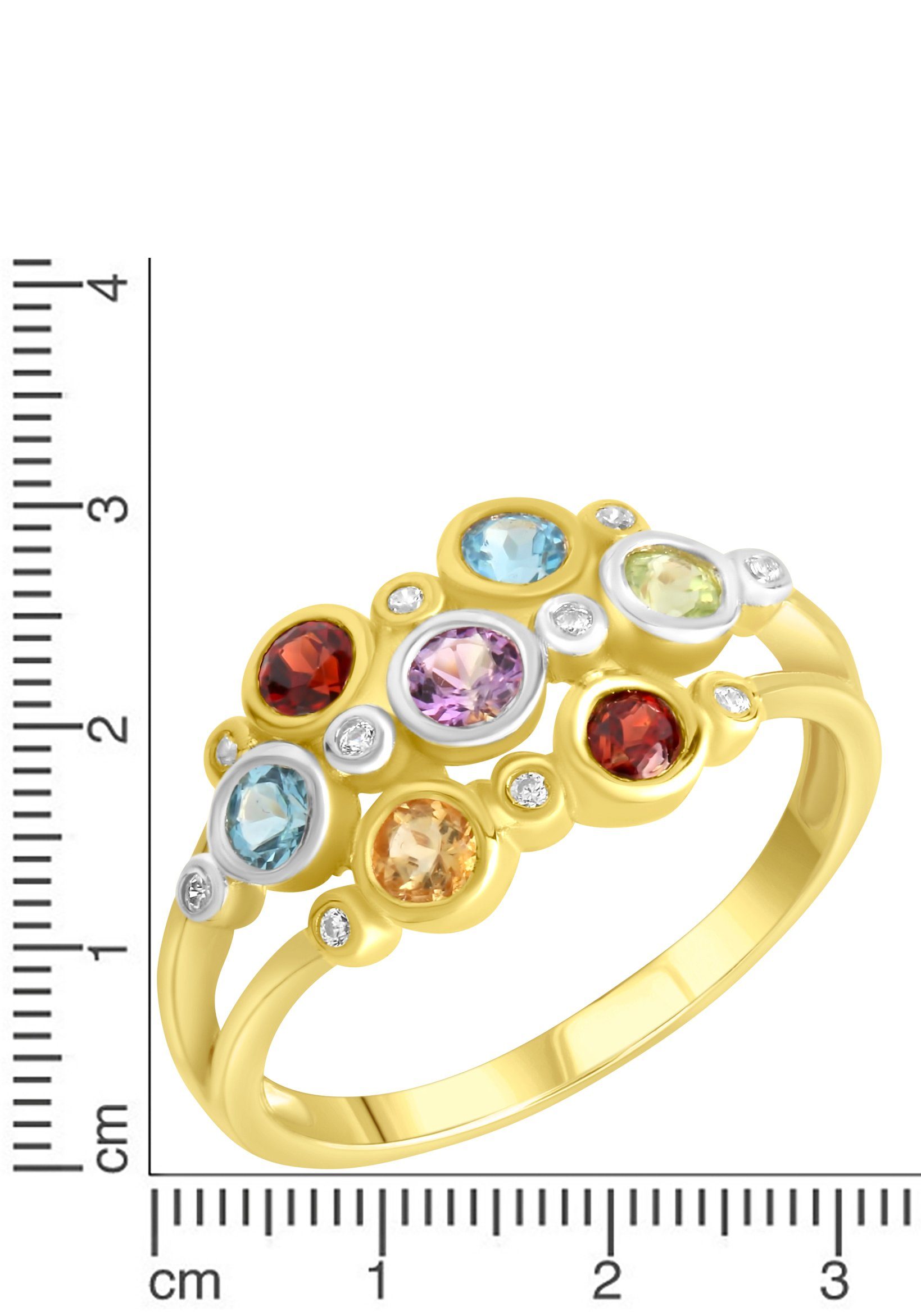 Firetti Ring Sieraad cadeau zilverkleur 925 zilveren ring multi Amethist, blauwe topaas (behandeld), citrien, granaat, peridot, zirkoon (synthetisch)