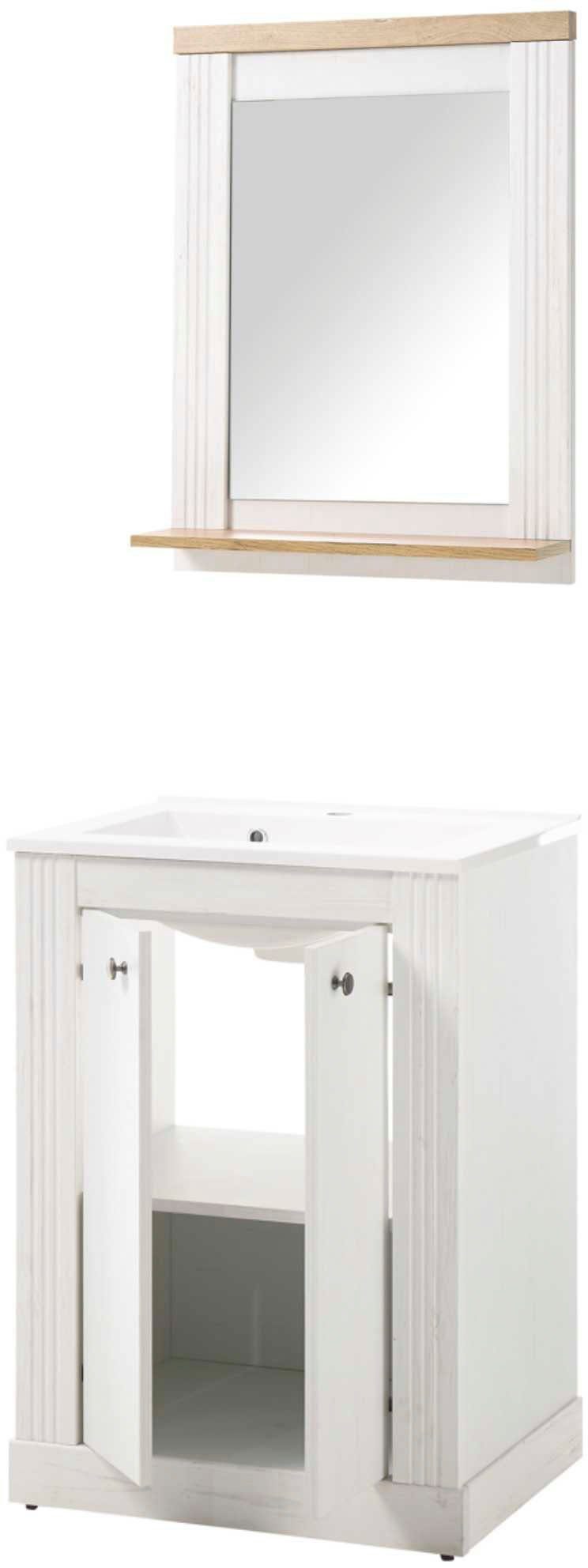 Home affaire Badkamerserie WESTMINSTER, badkamer in landhuisstijl, 2-delig badkamer Waschtafel, spiegel met plank, in 2 kleuren beschikbaar, breedte 60 cm (2-delig)