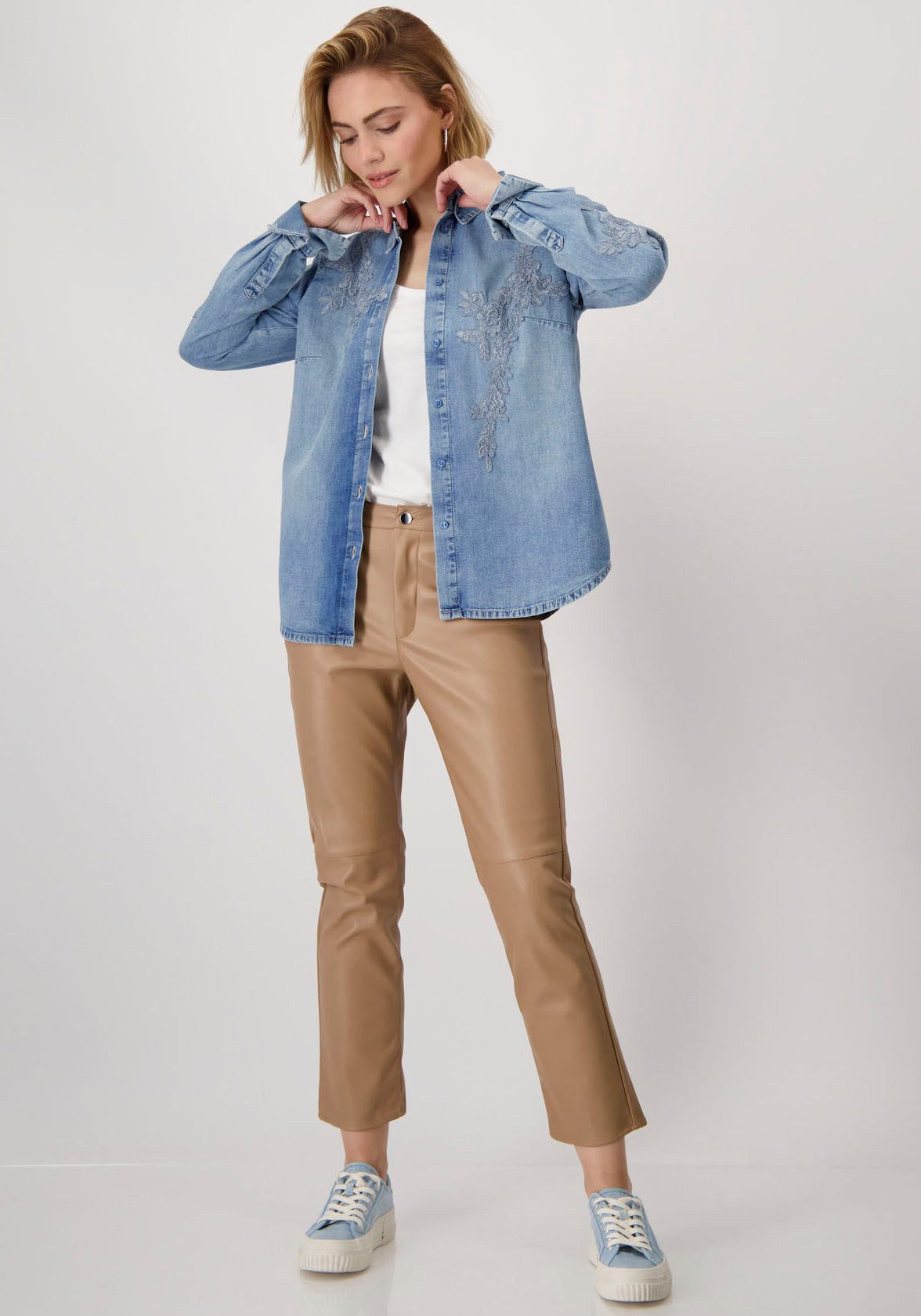 Monari Jeans blouse Blouse jeans met kant
