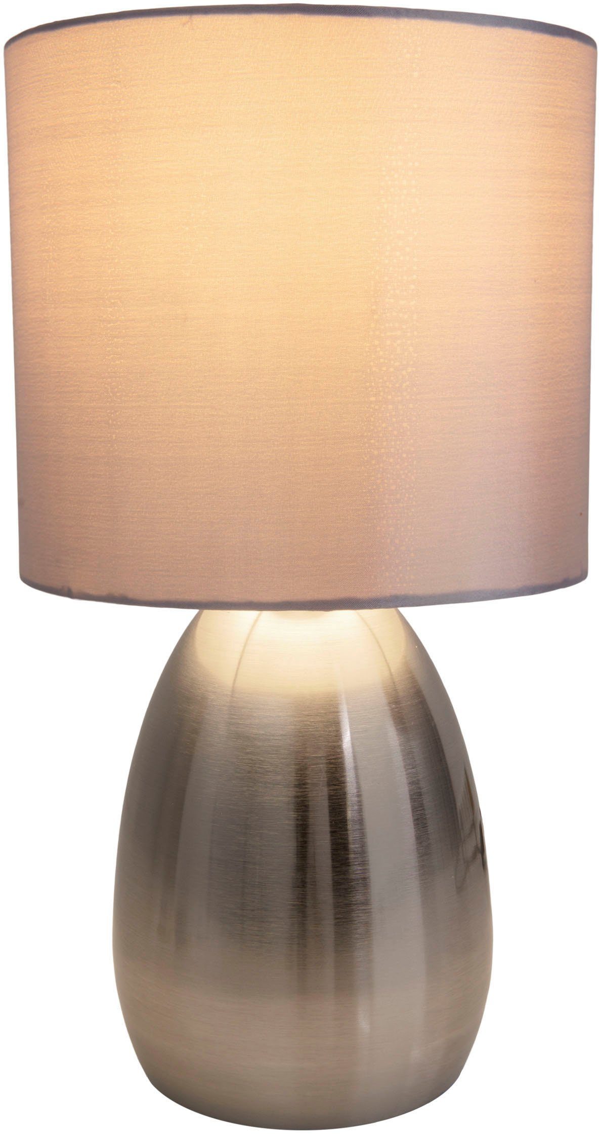 näve Tafellamp Aurum 1xe14, textielkap grijs, voet staal-glans, hoogte 33cm, aansluiting 150cm (1 stuk)