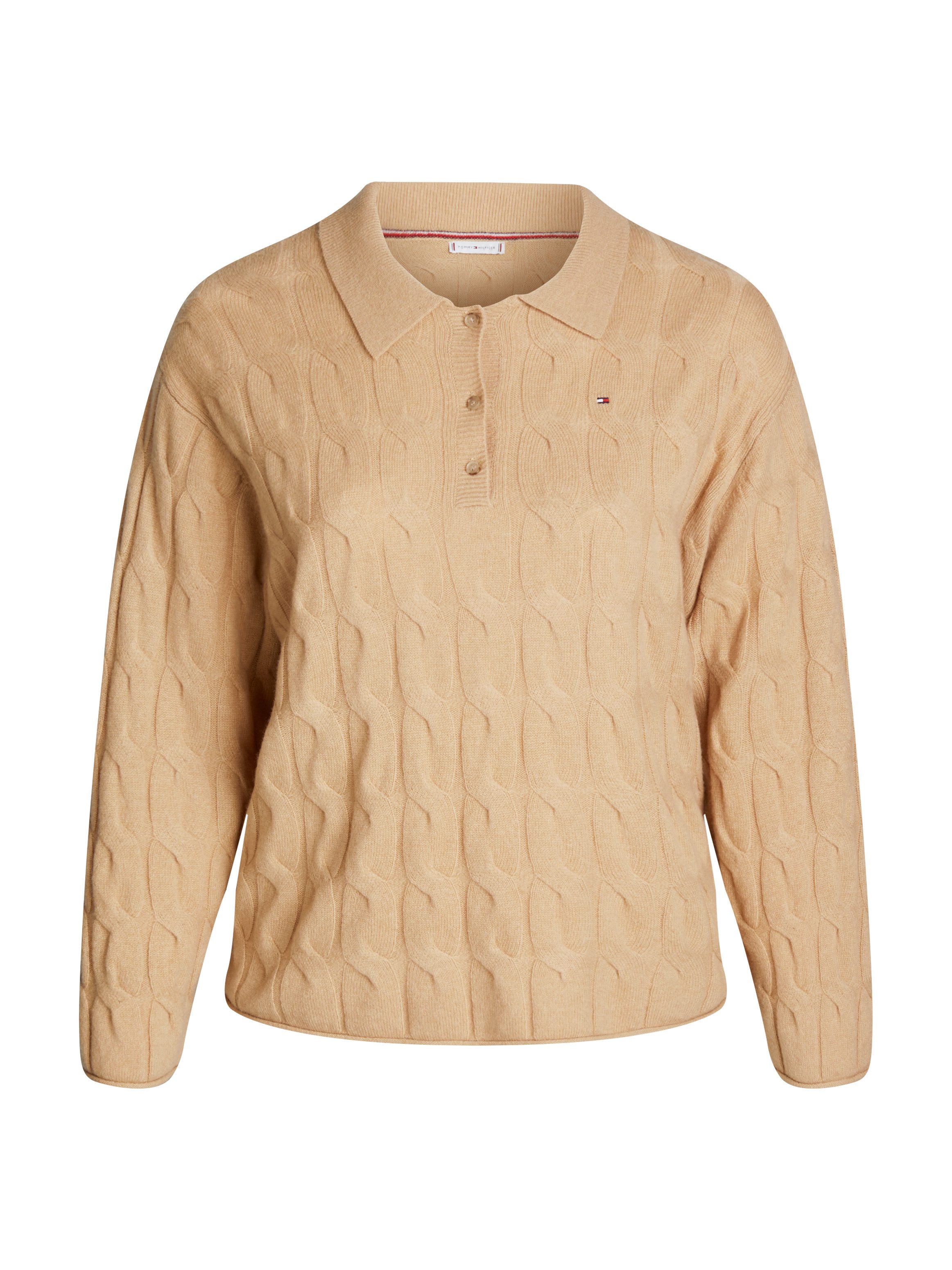 Tommy Hilfiger Curve Gebreide trui CRV SOFT WOOL CABLE POLO SWEATER in grote maten, 100% wol, polokraag, kabelpatroon