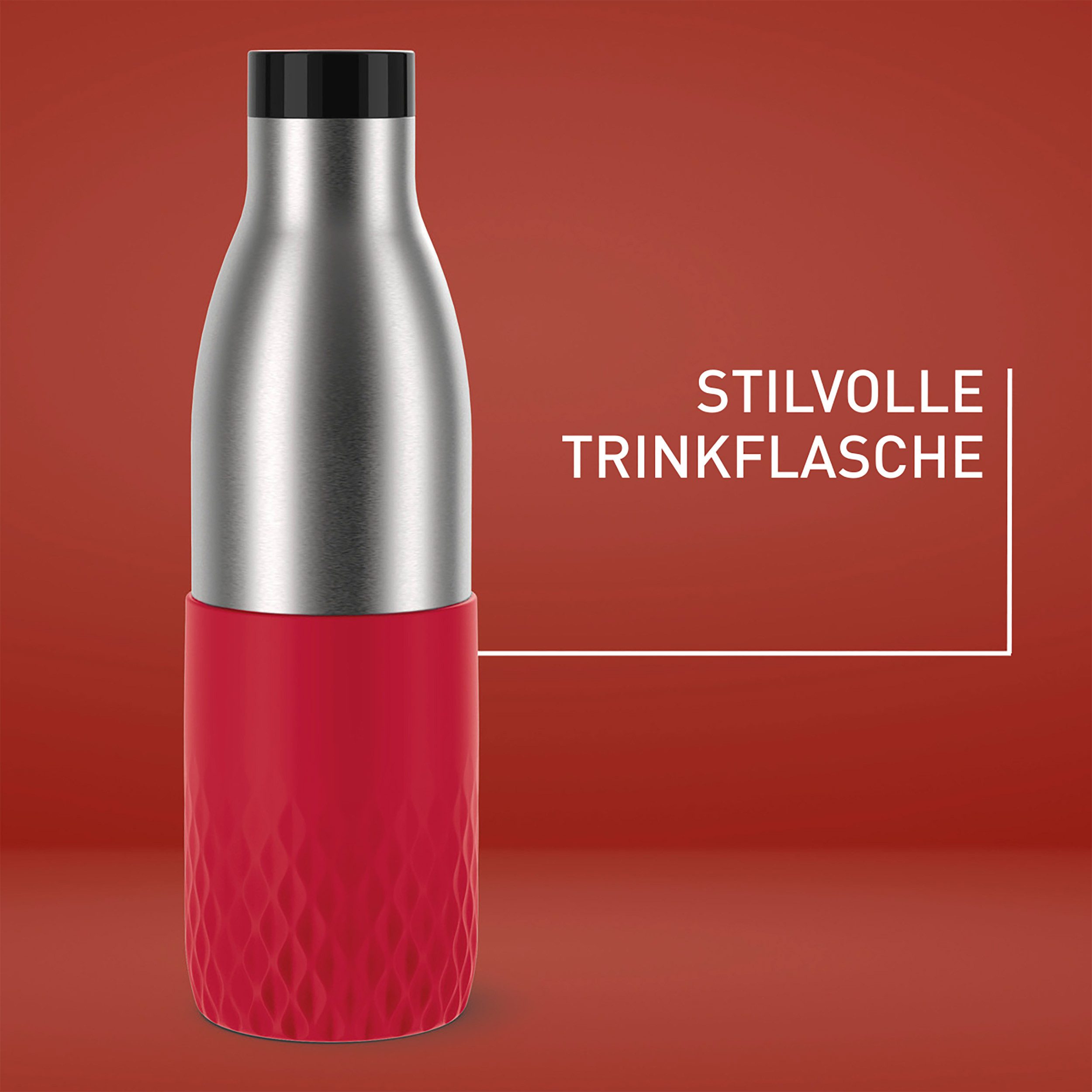 Emsa Thermosfles Bludrop Sleeve 0,7 liter, siliconen manchet, 360° drinkopening, 24 uur koud, 12 uur warm (1-delig)