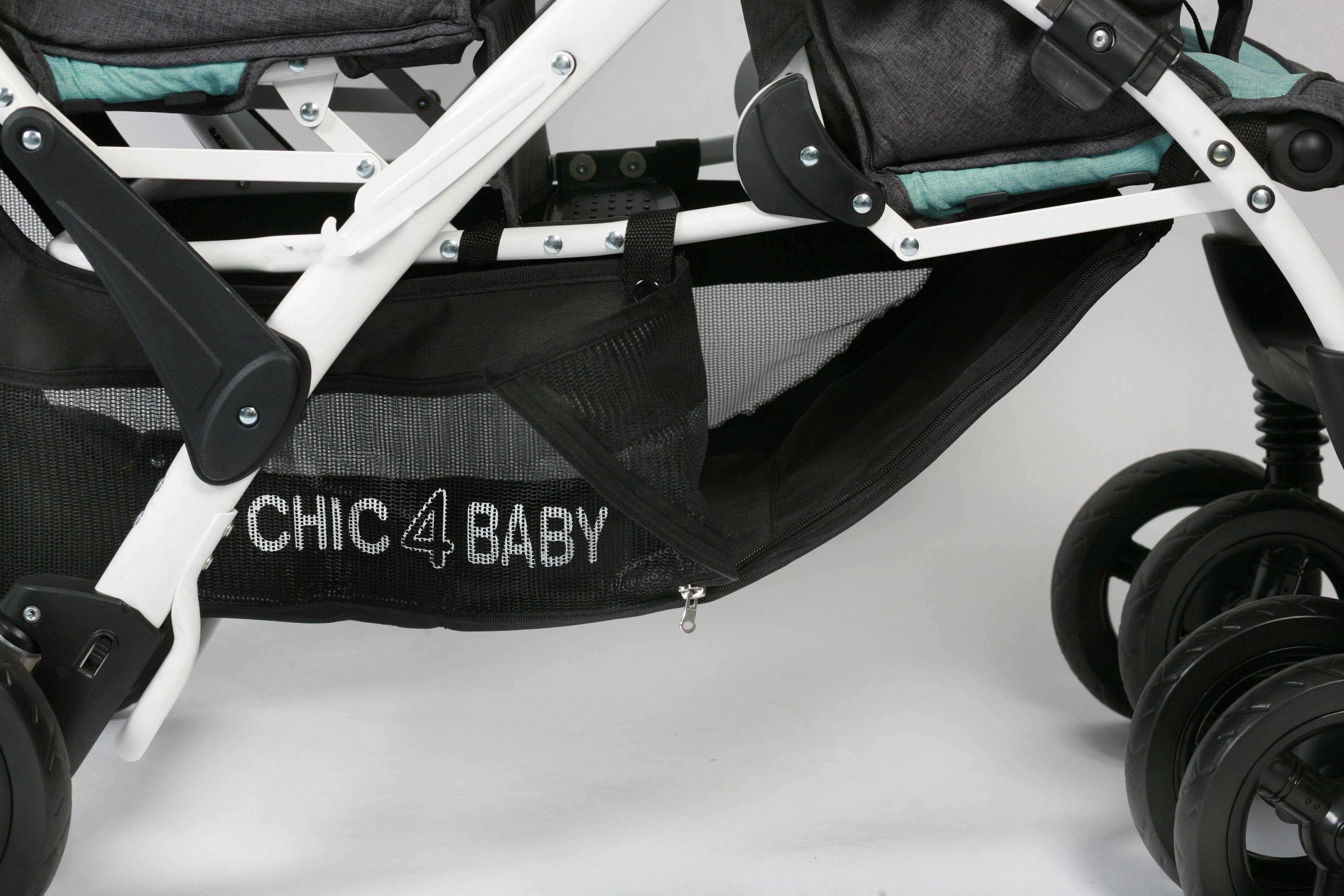 CHIC4BABY Dubbele wagen Duo, melange mint met fixeerbare, dubbel draaiende voorwielen