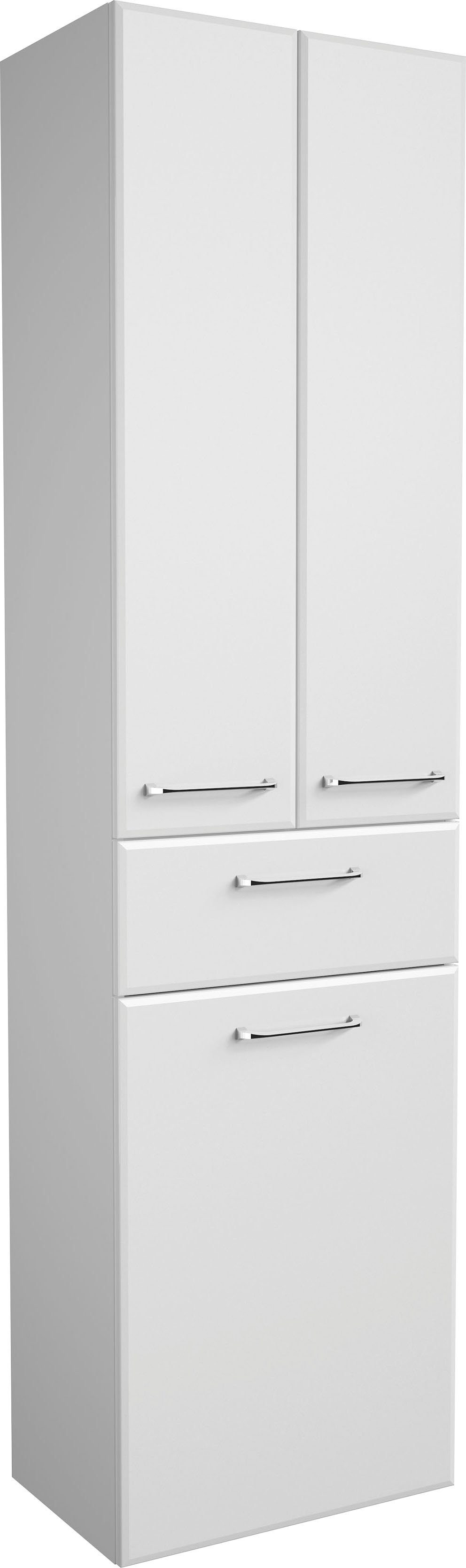 Saphir Hoge kast Quickset badkamermeubel 50 cm breed, 2 deuren, 1 lade, 1 waslade Hoge badkamerkast inclusief deurdemper, grepen in glanzend chroom