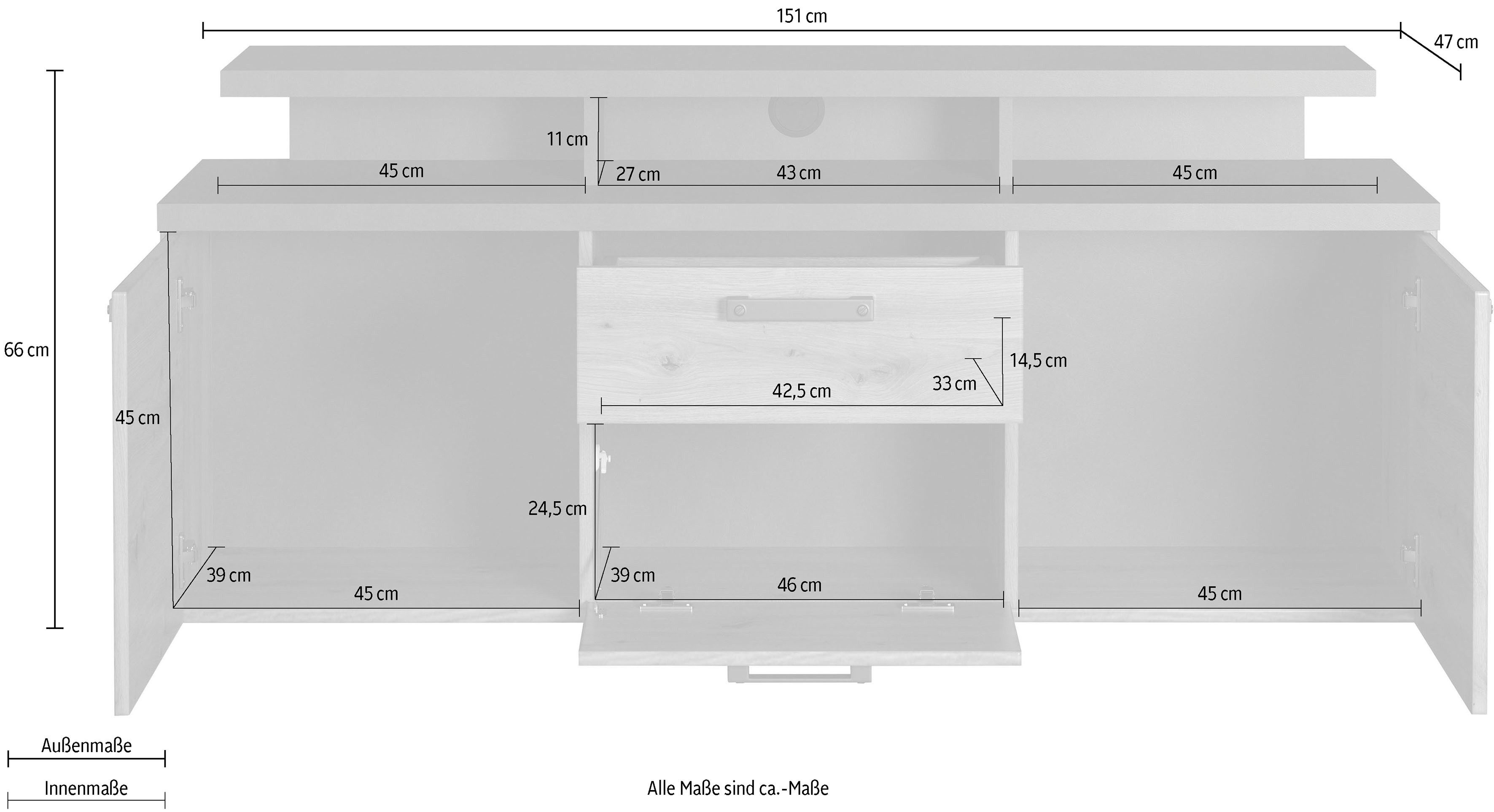 Home affaire Tv-kast Ambres Lowboard inclusief opzetstuk in eik/grijs - Met volledige uittrekfunctie (1 stuk)