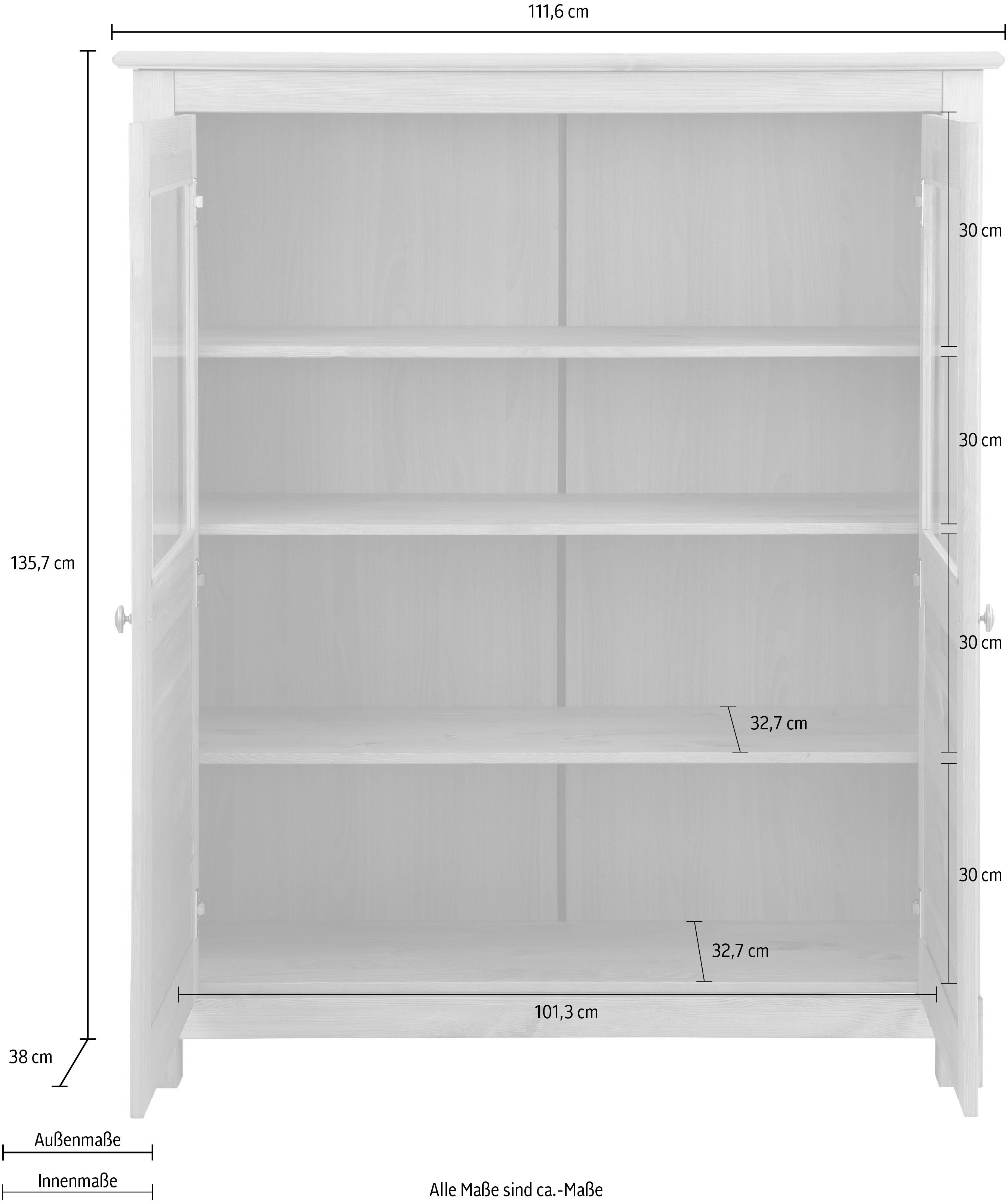Home affaire Highboard Rauna Vitrine, breedte 111,6 cm, van massief dennenhout