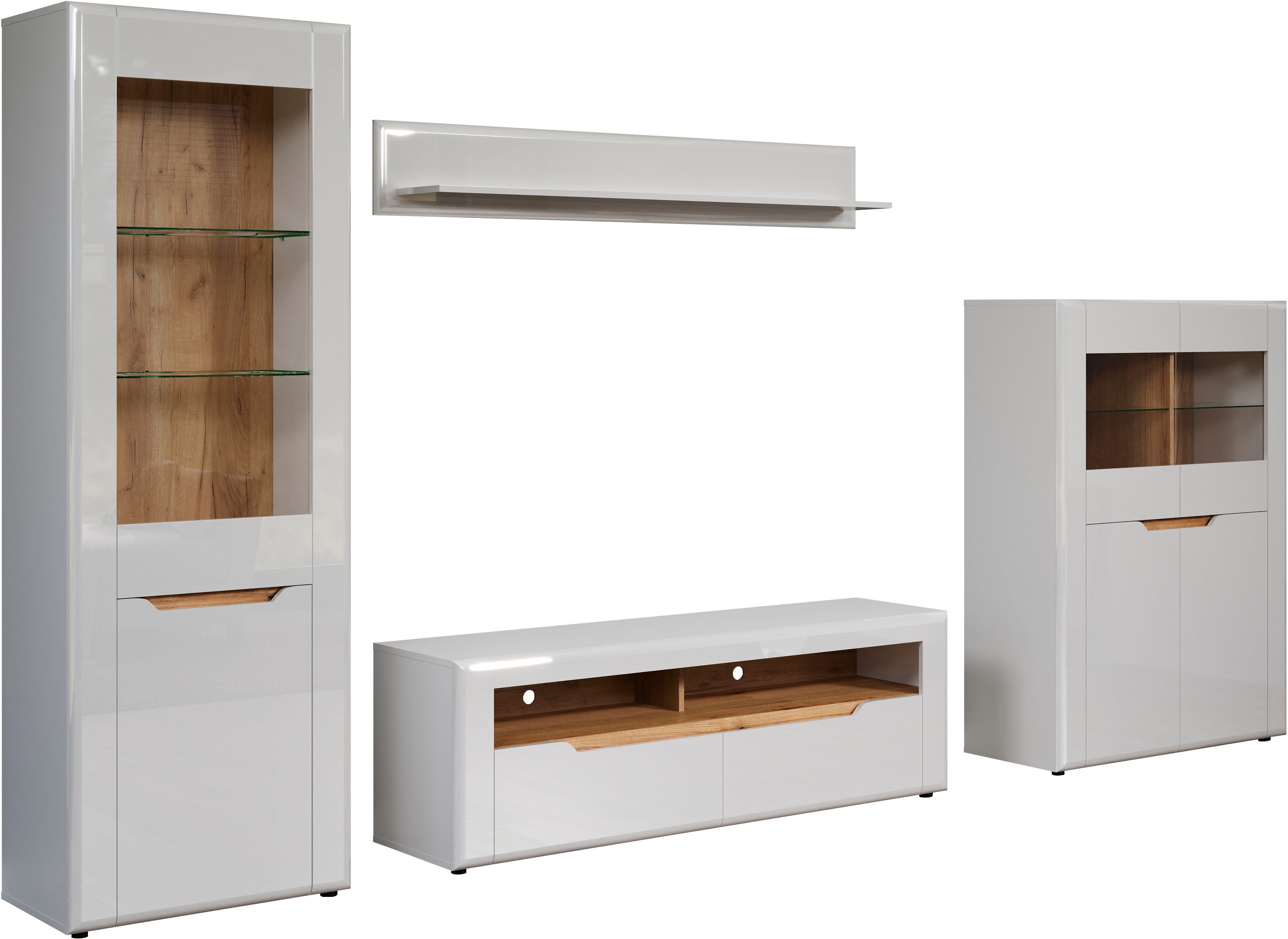 INOSIGN Wandmeubel Graz Afm. gemonteerd (B/D/H in cm): 341x40x192 - hoogglansfronten (complete set, 4-delig)