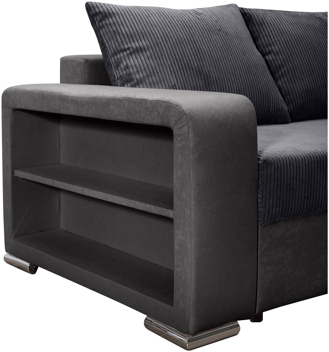 COLLECTION AB Hoekbank L-model Regalarmleuning met LED RGB verlichting, bedfunctie en bedbox