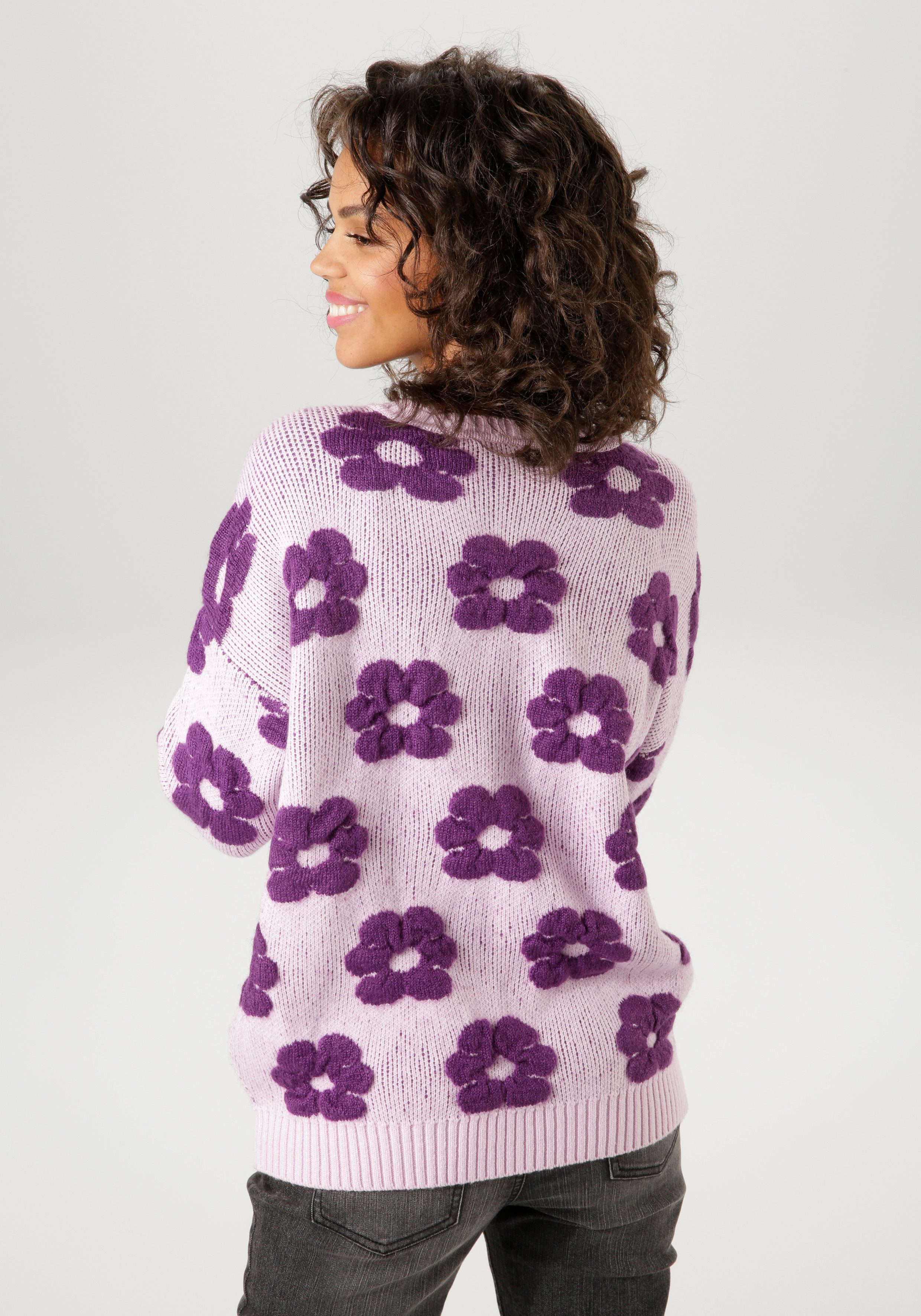 Aniston CASUAL Gebreide trui met gebreide bloemen