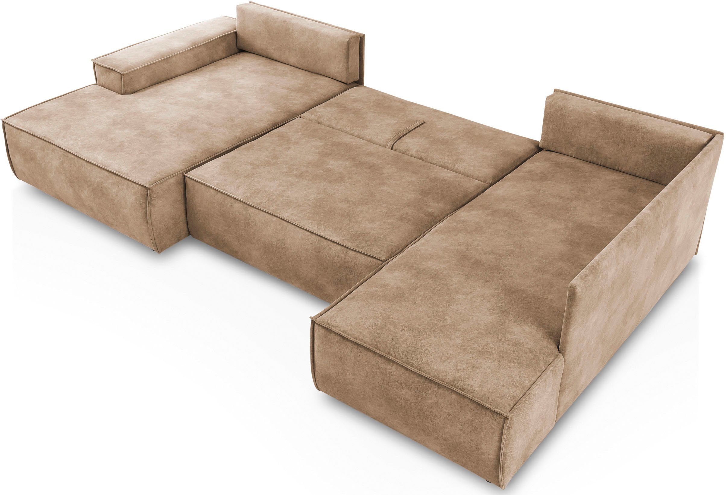 Home affaire Zithoek SHERWOOD 329 cm, U-vorm, slaapbank, Slaapfunctie met bedkist (194x139 cm), cord, vintage, fluweel
