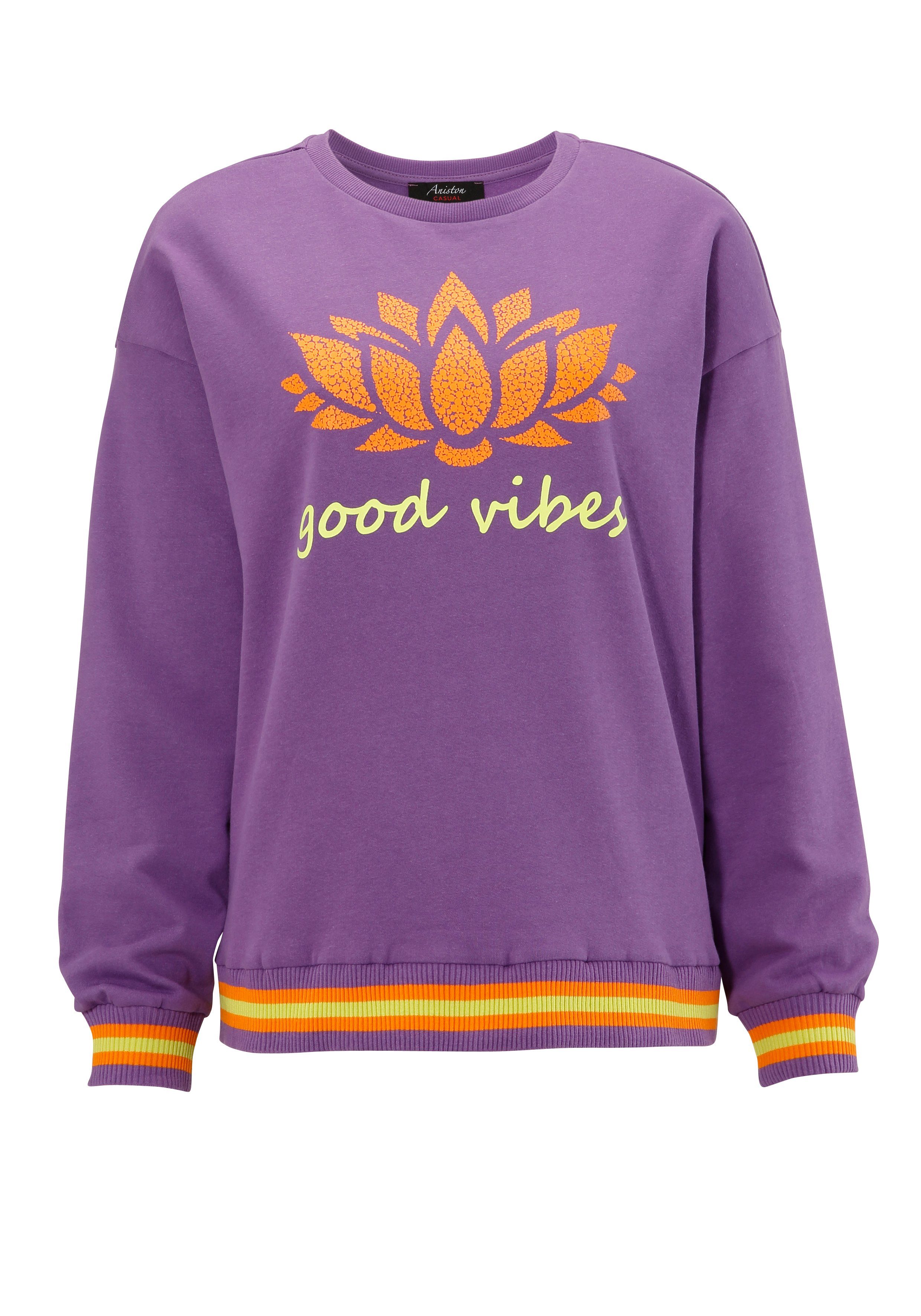 Aniston CASUAL Sweatshirt Print op voorkant met abstracte waterlelie en tekst