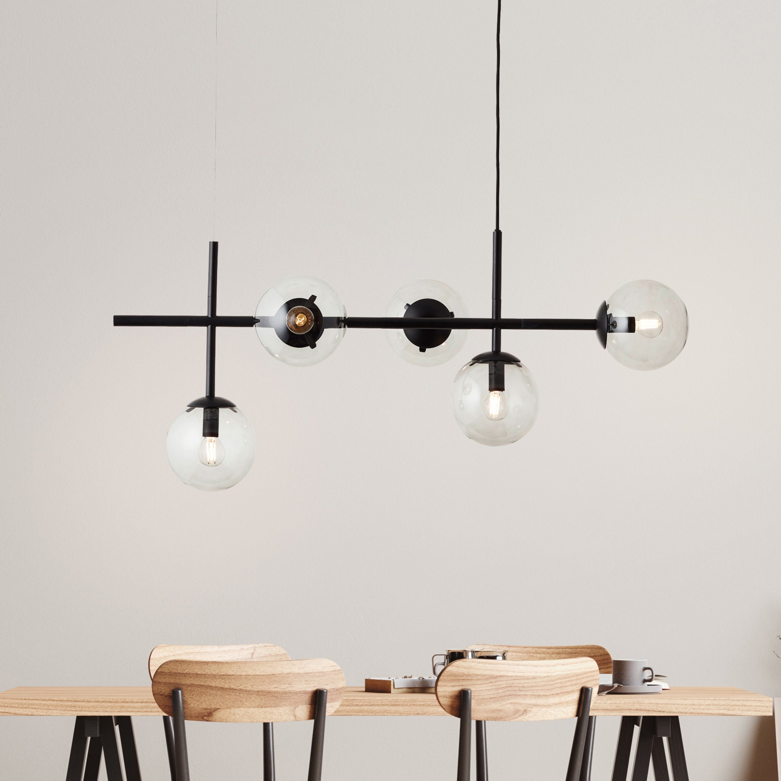 Brilliant Leuchten Hanglamp Ariol met rookglas, 93 cm breed, e14, inkortbaar, metaal, zwart (1 stuk)