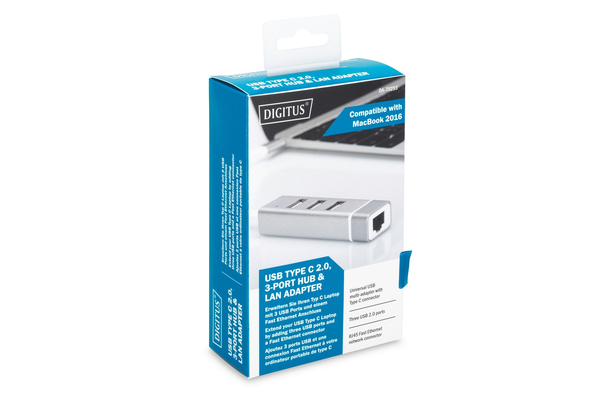 Digitus Laptop-dockingstation USB 2.0 3-Poorts Hub & FE LAN-Adapter Type C Aansluiting