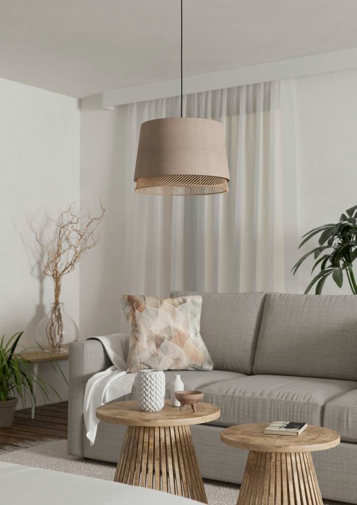 EGLO Hanglamp TABLEY Hanglamp, eetkamerlamp, bamboe en linnen, hanglamp, Ø 38 cm (1 stuk)