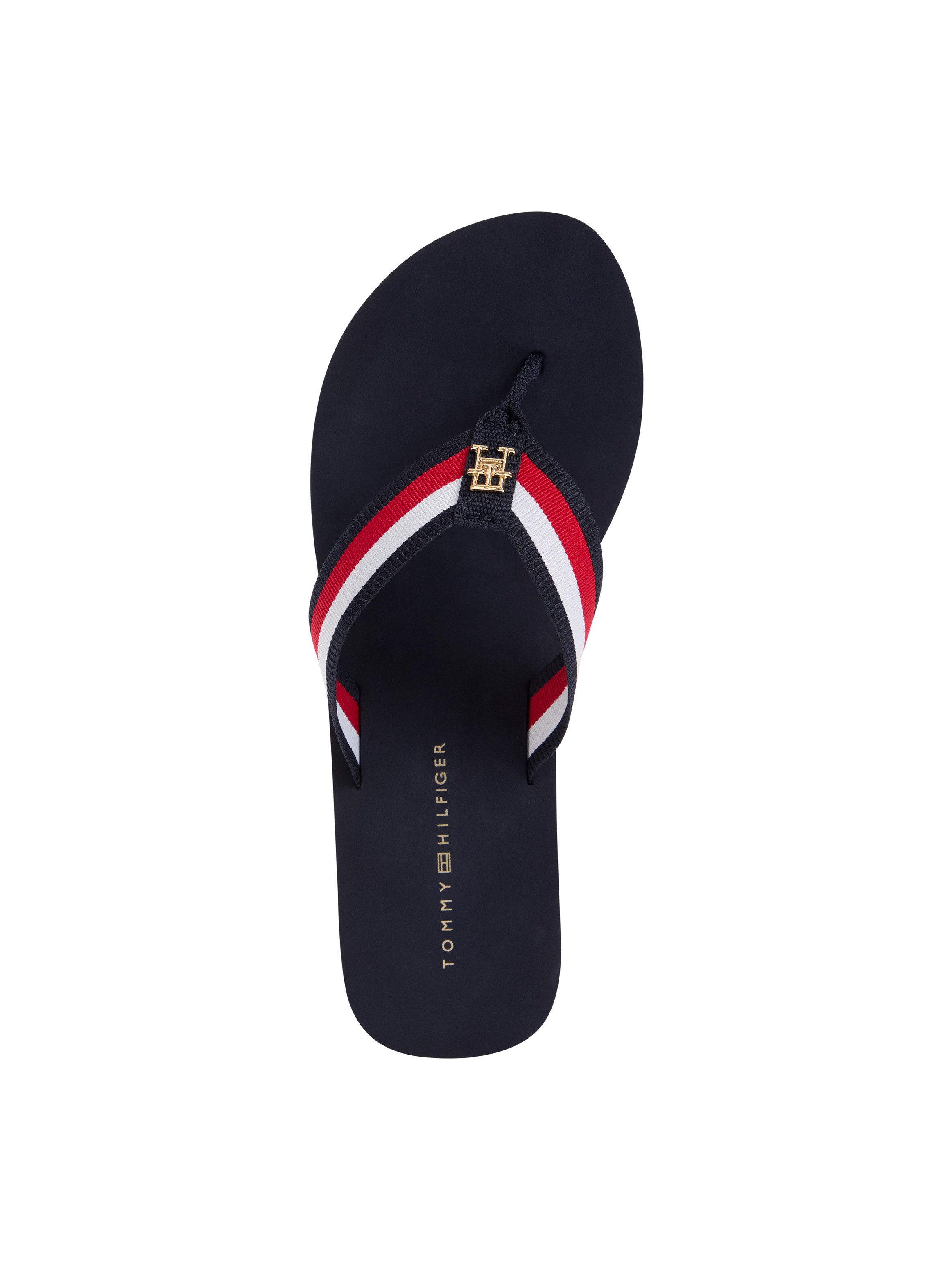Tommy Hilfiger Dianets TH CORPORATE WEDGE BEACH SANDAL , wig hak, zomerschoen, teenslipper met gestreepte bandages