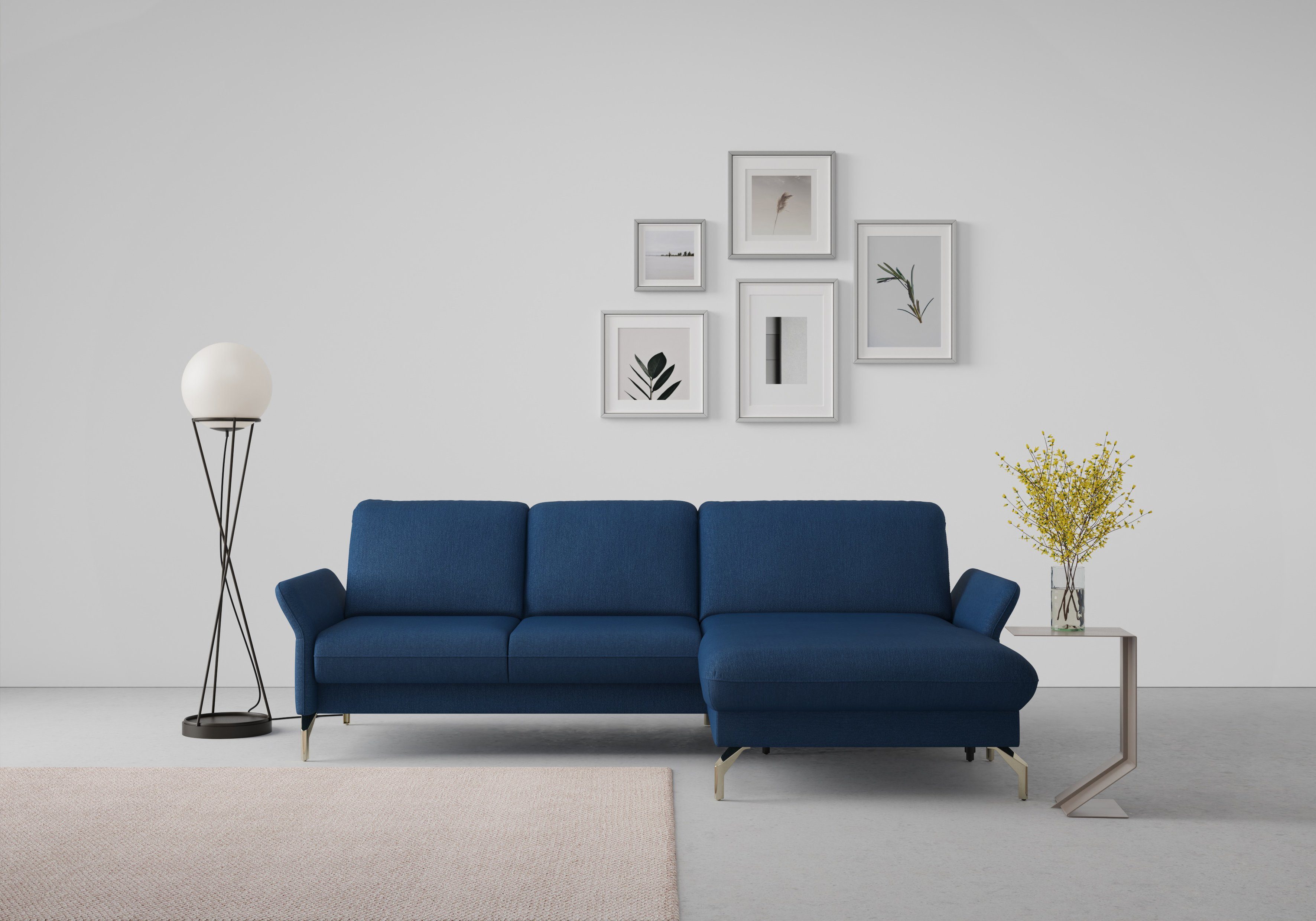 sit&more Hoekbank Fashion L-vorm naar keuze met verstelbare hoofdsteun, uittrekzitting, motorisch, nikkel poten blauw, hoekbanken, Met verstelbare
